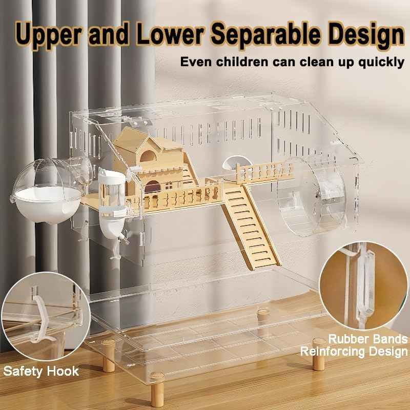 Acrylic Hamster Cage 2 Tier Habitat with Accessories Transparent Small Pets