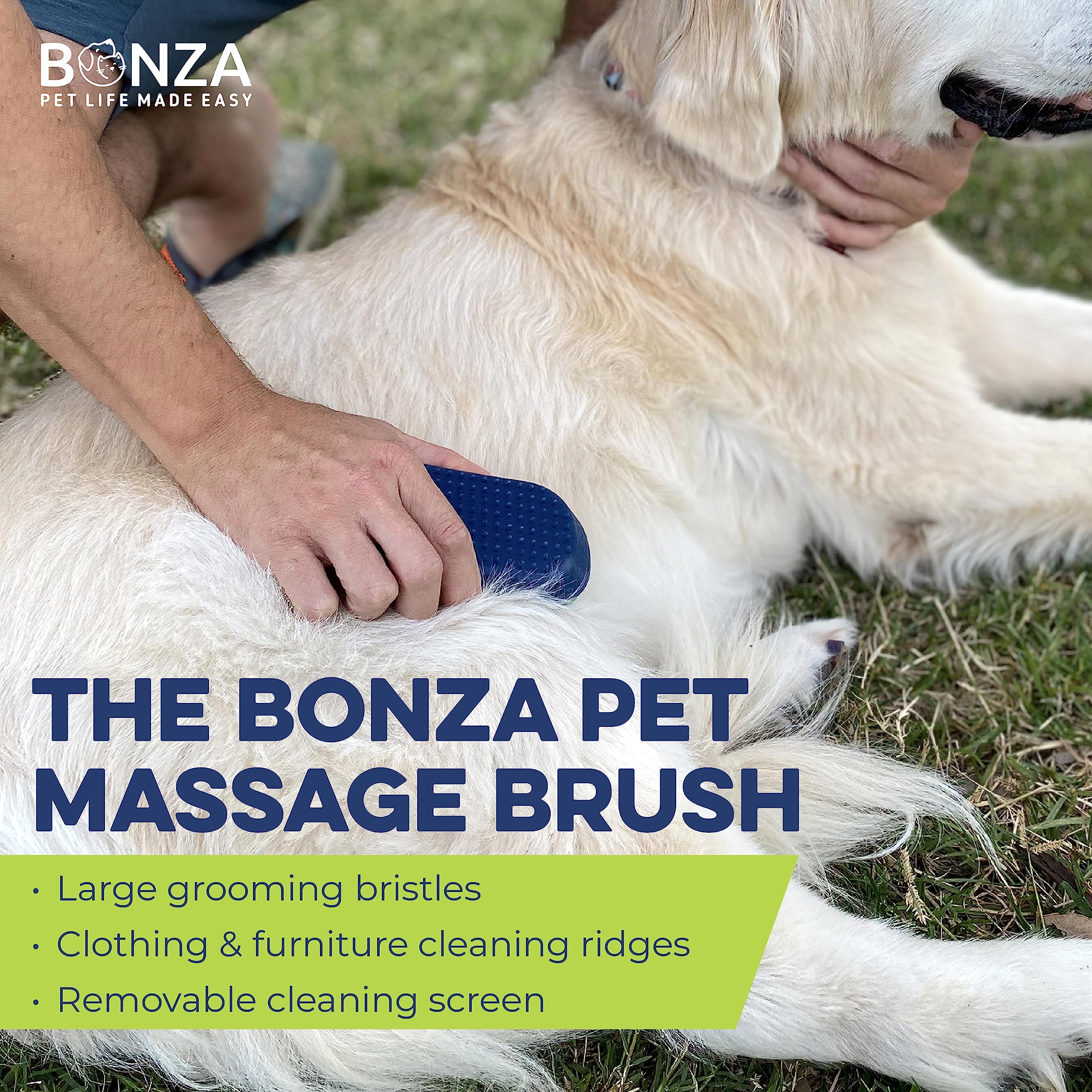 Bonza Dog & Cat Grooming Massage Brush With Removable Screen – Pet Scrubber For Gentle Short & Long-Haired Fur
