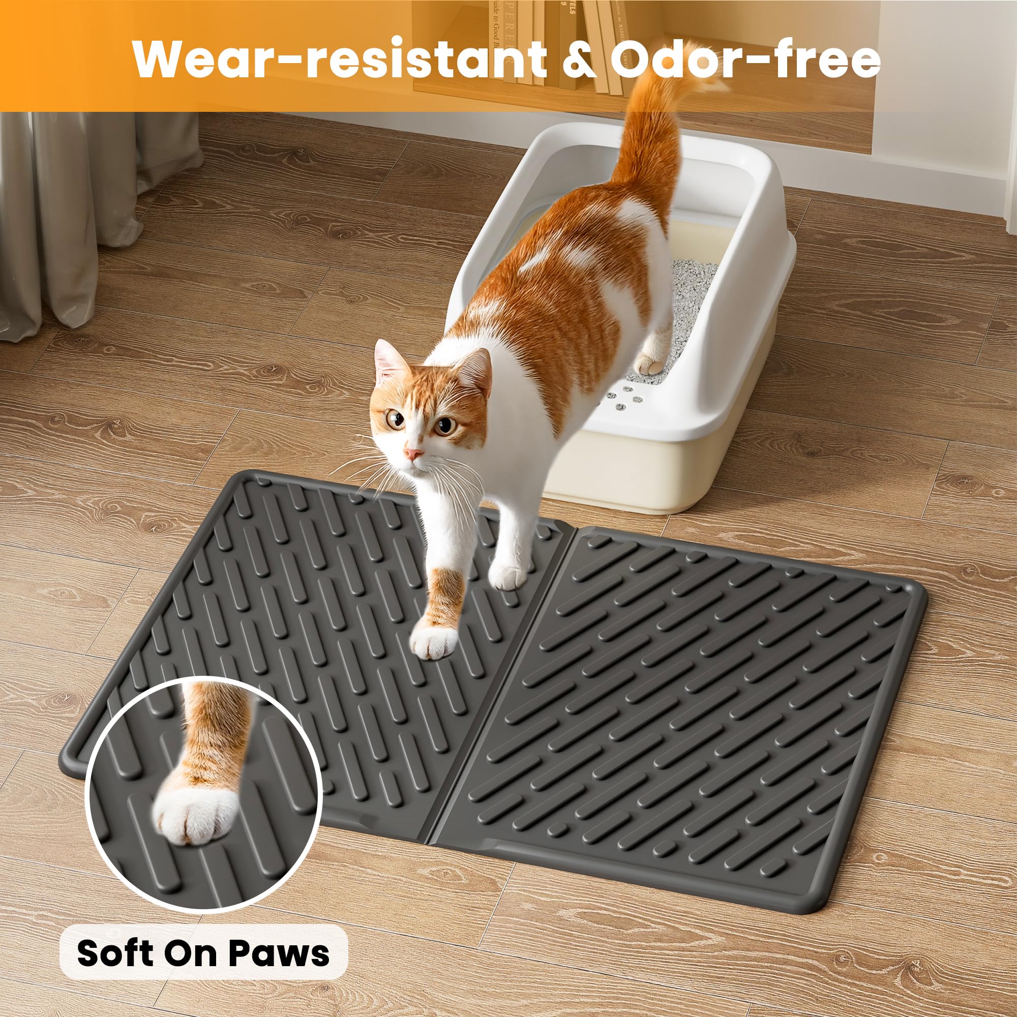 Pieviev Cat Litter Box Mat, 24x 17 Scratch Resistant Litter Trapping Mat, Easy Clean for Scatter Control, Soft on Kitty Paws, Wa