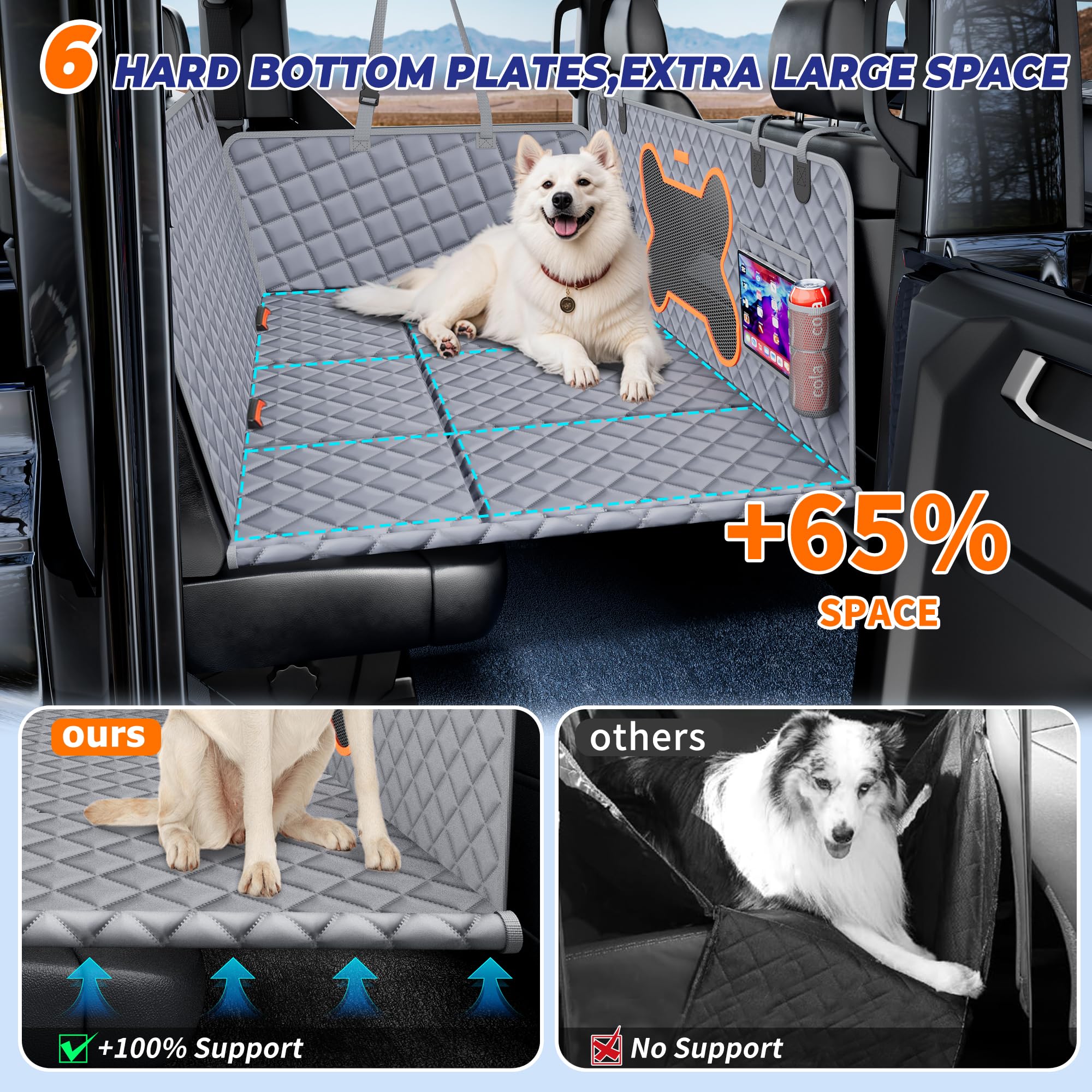 Geotick Dog Seat Cover For Trucks, Hard Bottom Dog Hammock Back Seat Extender For Dogs For F150, Ram1500,Silverado,Gmc Sierra -