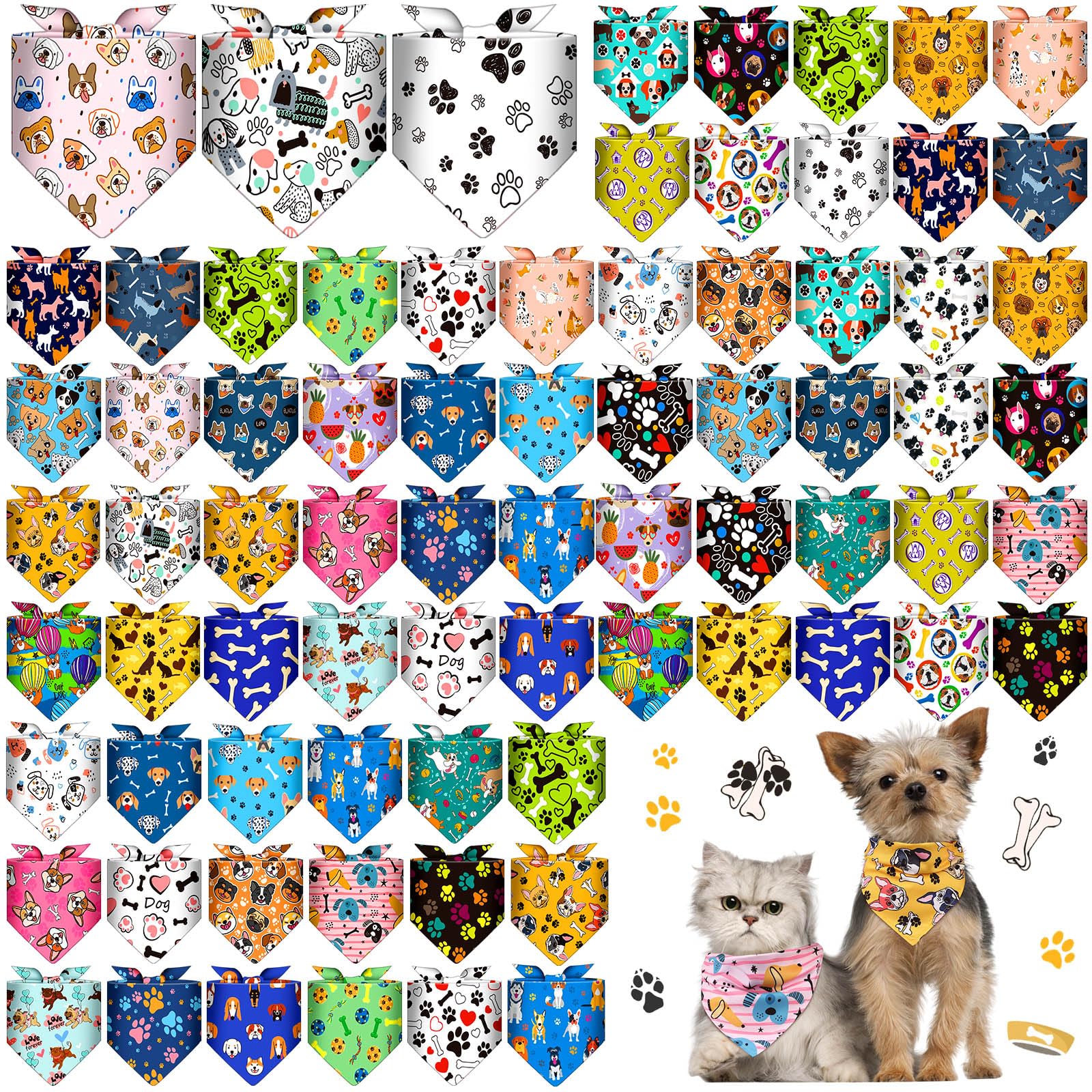 Bulyoou 72 Pcs Dog Bandanas Bulk for Summer Adjustable Washable Pet Triangle Scarf Soft Kerchief Bib for Summer Holiday Pet Cost