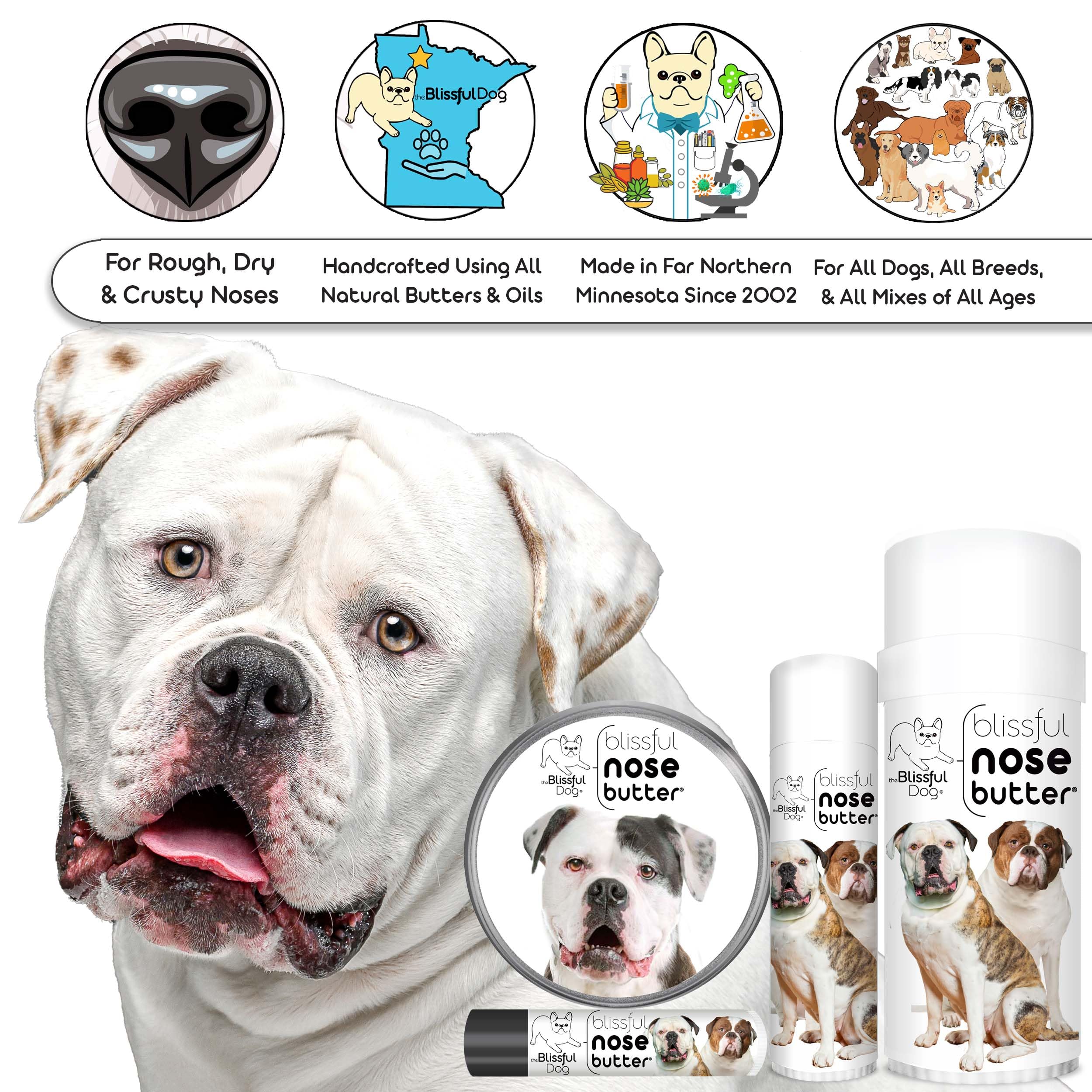 The Blissful Dog American Bulldog Unscented Nose Butter, 2-Ounce Tube