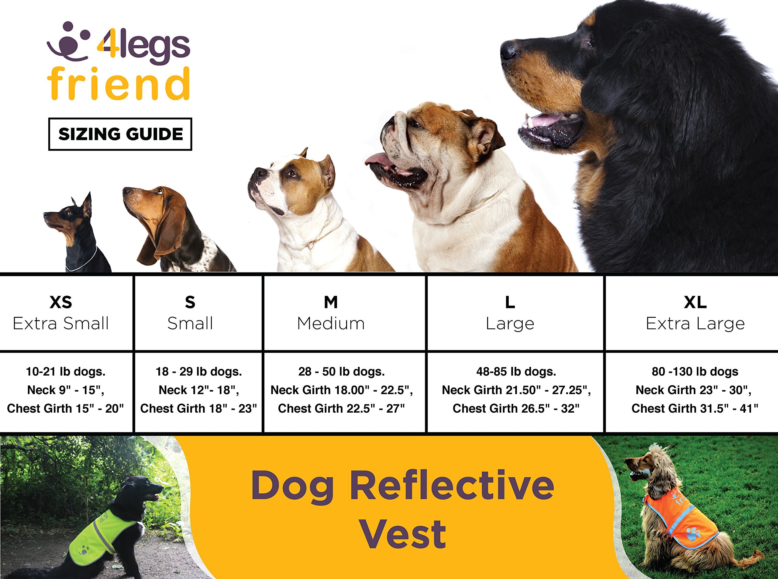 4LegsFriend Safety Reflective Vest for Dogs - High Visibility for Outdoor Activity Day and Night, Protect Your Pet from Cars & H