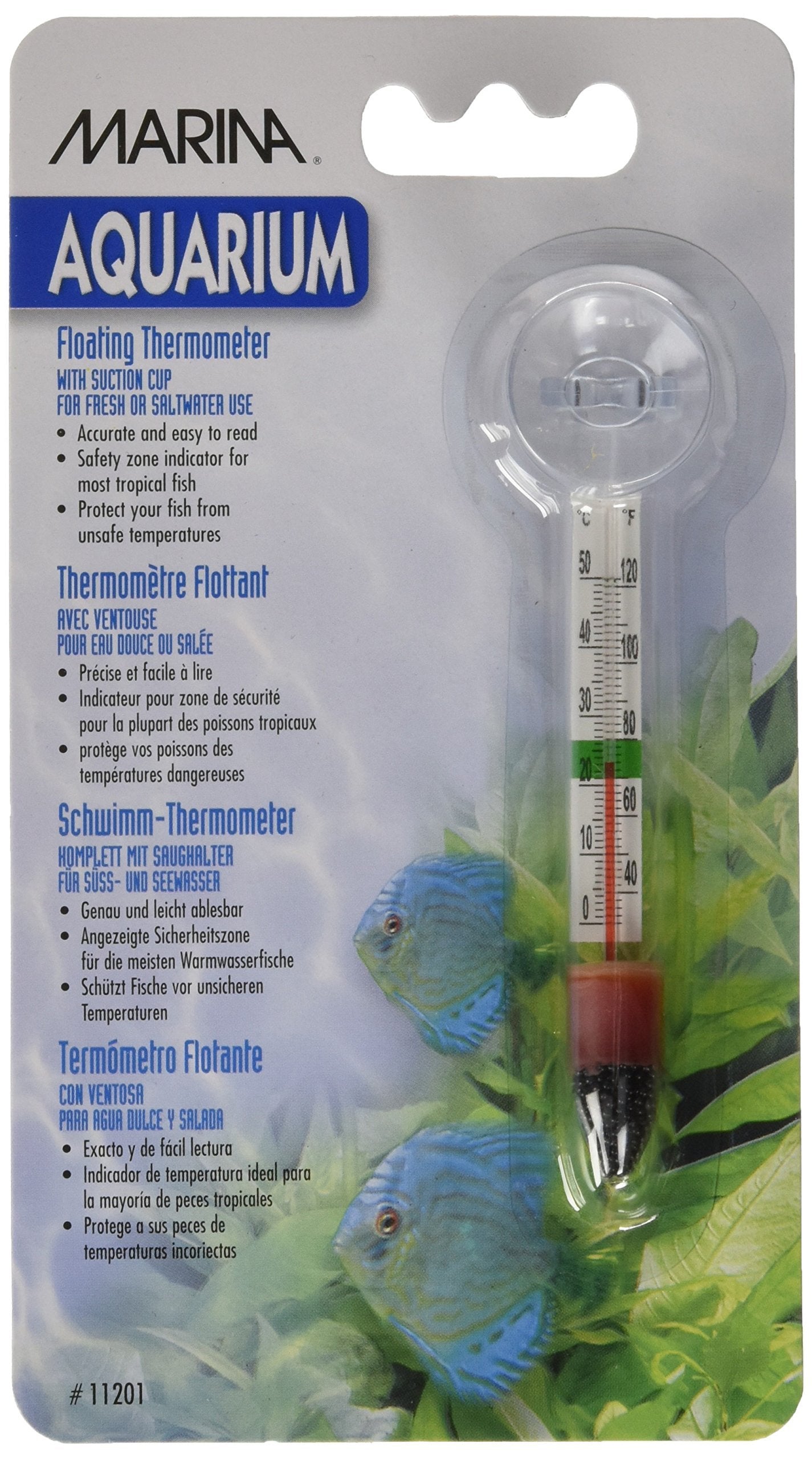 Marina Floating Thermometer For Betta Fish Tank With Suction Cup, Aquarium Thermometer, 11201A1