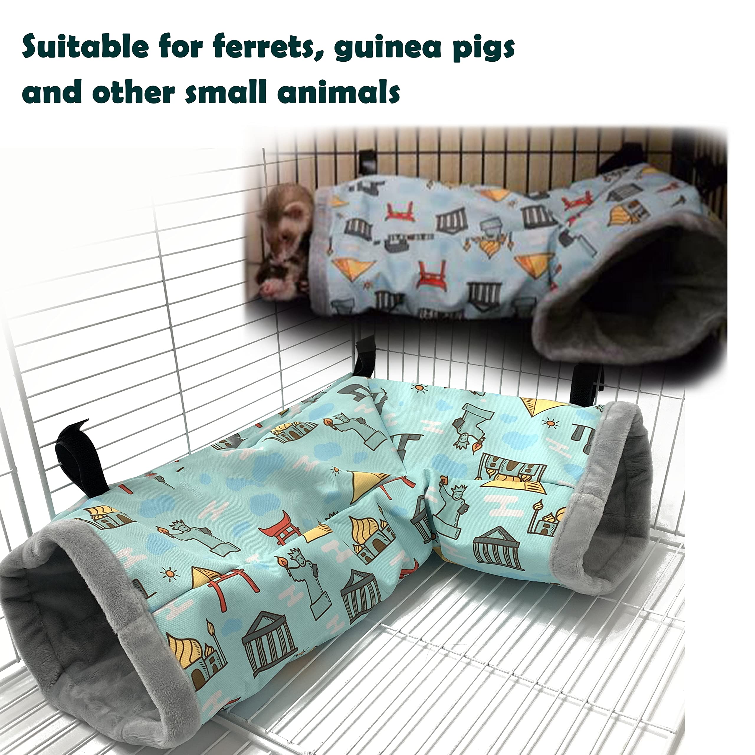 Ferret Cage Accessories Tunnel Tube Corner Hide Fleece Hideaway Bed Hammock Bed For Guinea Pig (Blue)