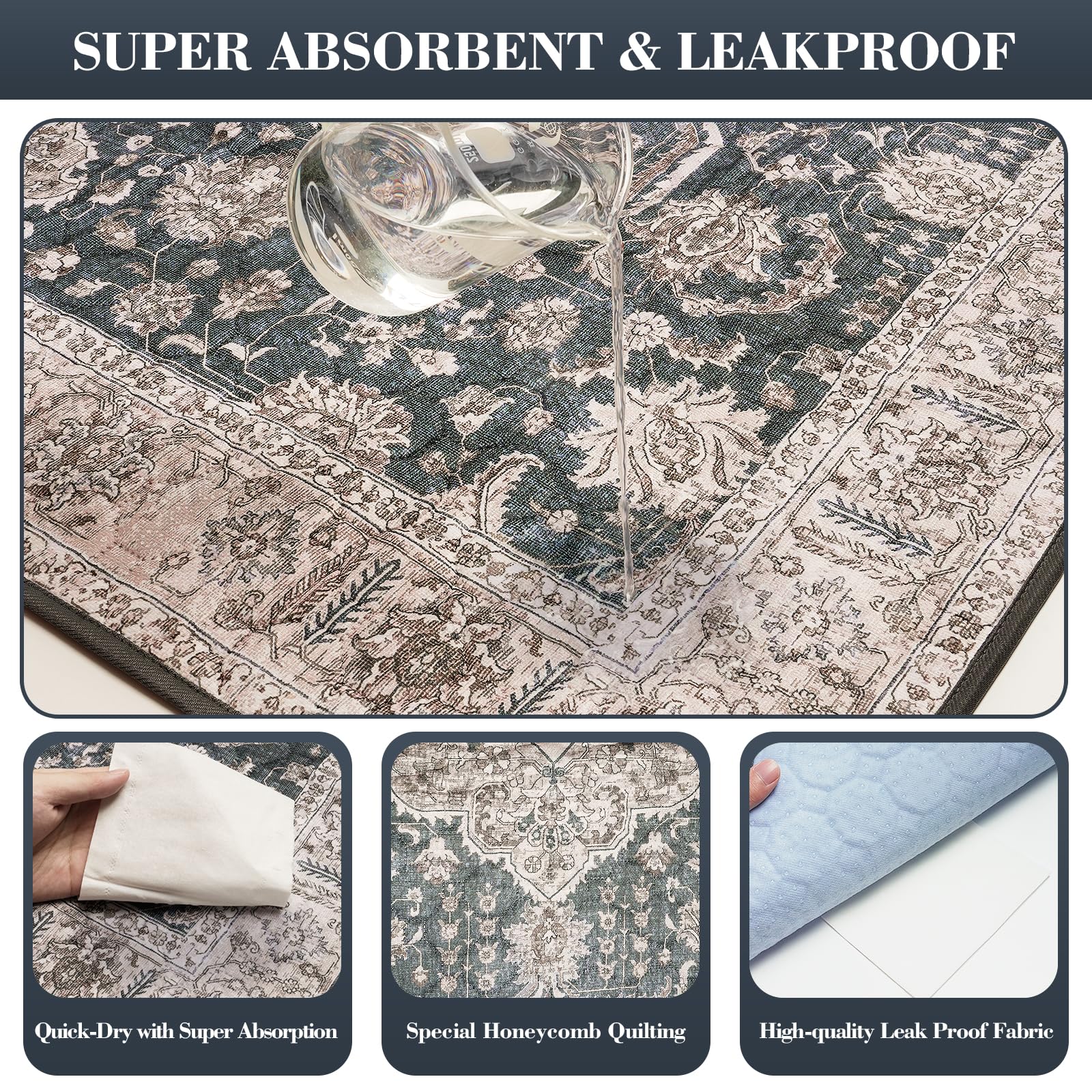 Non-Slip Dog Washable Pee Pad Extra Large 72'' X 72'', Boho Rusable Pee Pad For Dogs, Pet Training Pad For Playpen Mat, Waterpro