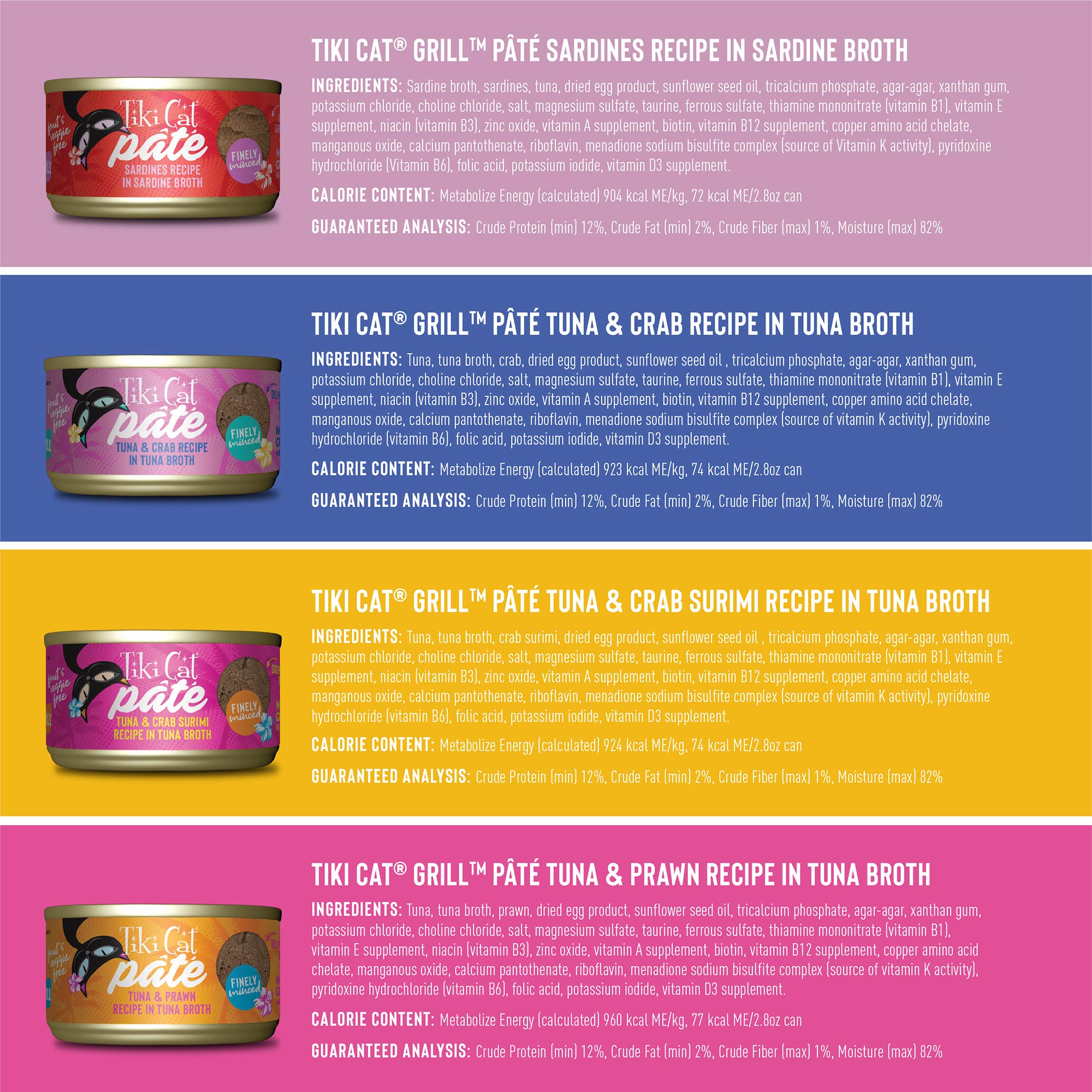 Tiki Cat Grill Pt   Variety Pack, Combinations of Real Flaked Fish, Wet High-Protein & High-Moisture Cat Food, 2.8 oz. Cans (Pac