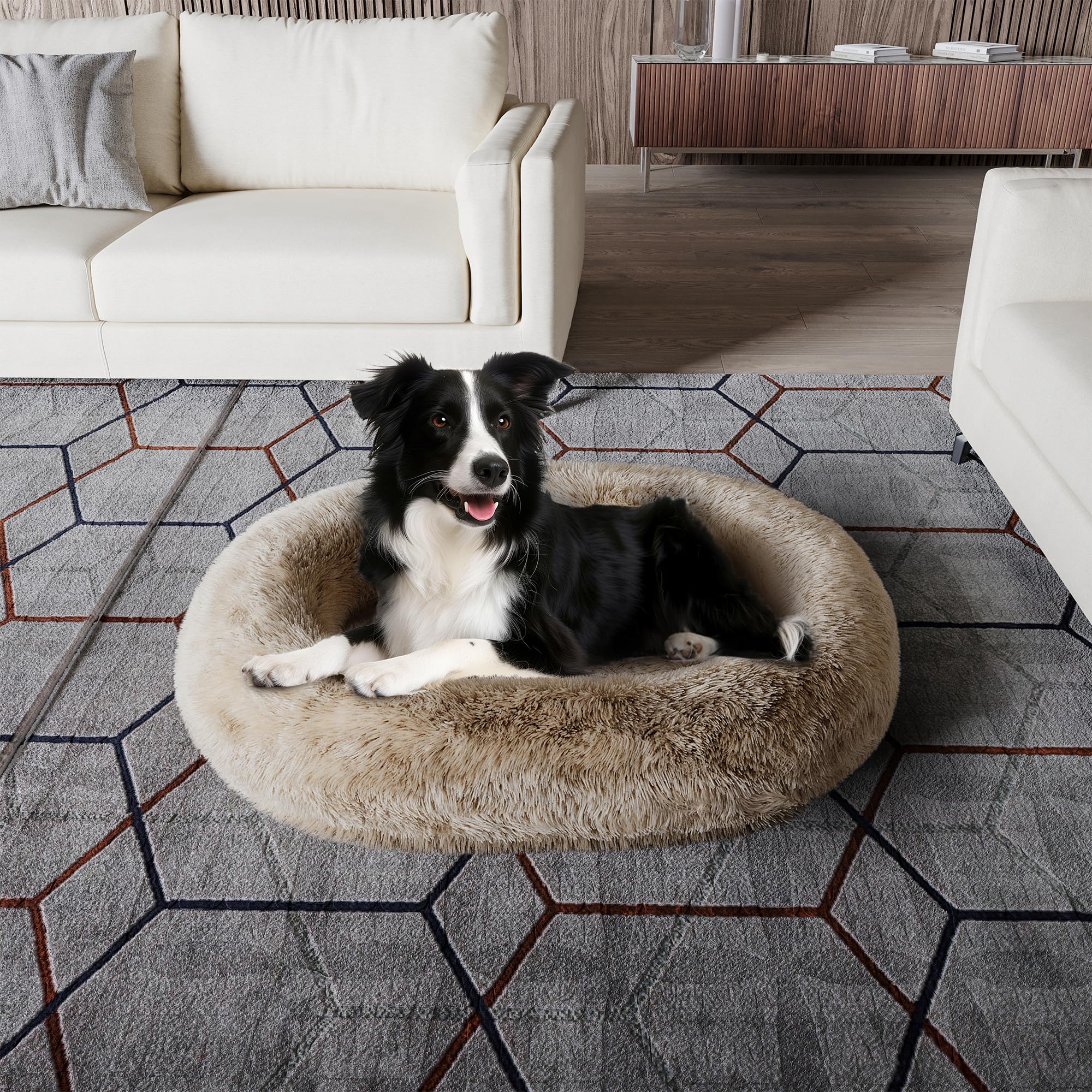 Cozzze Orthopedic Calming Dog Bed for Large Dogs, Anti Anxiety Pet Beds with Supportive Foam, Removable Washable Oval Pets Couch