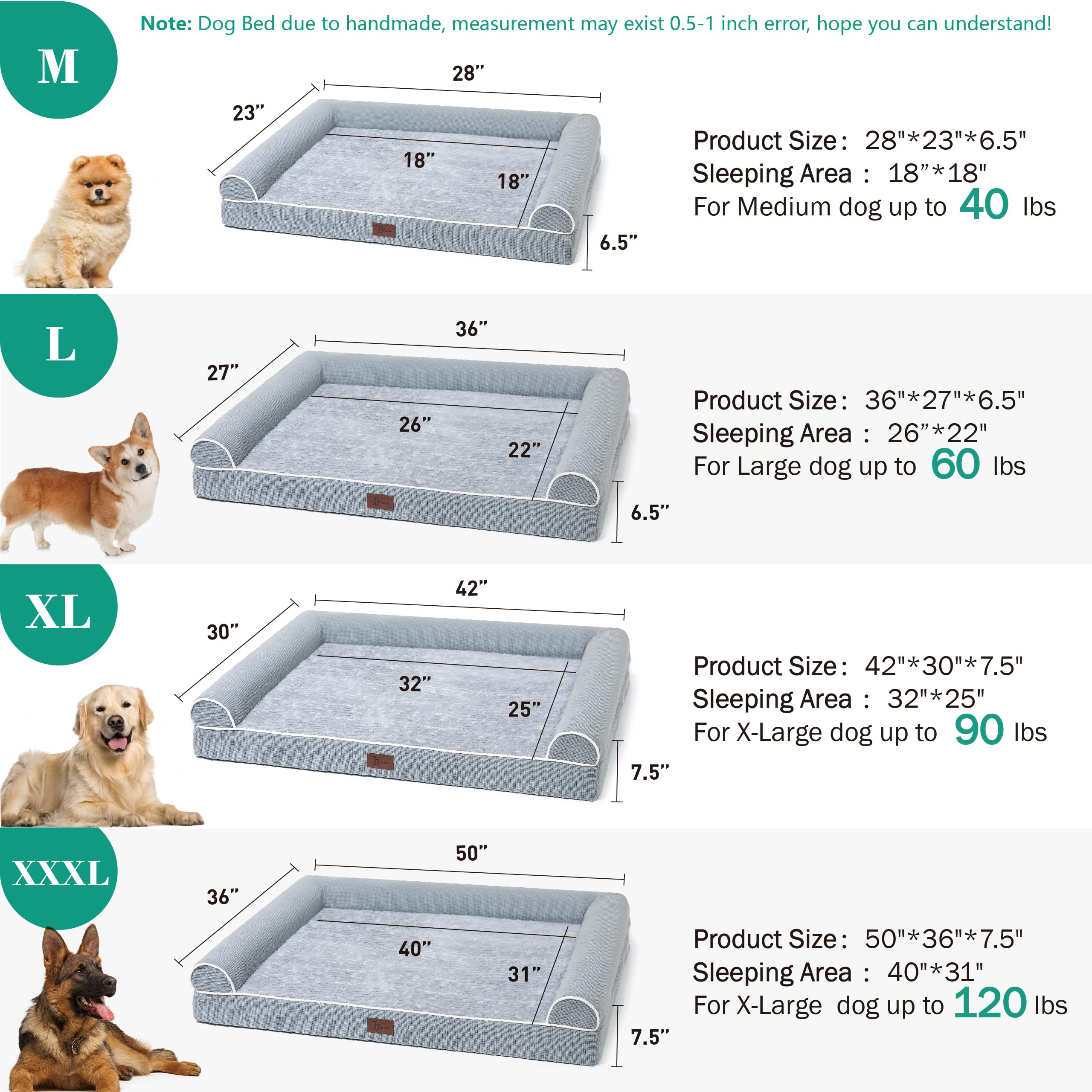 Tjsouler Orthopedic Dog Beds For Large Dogs,Waterproof Lined Egg Crate Foam Pet Bed Mat With Removable And Washable Cover And Non Slip Bottom,Dog Sofa Bed