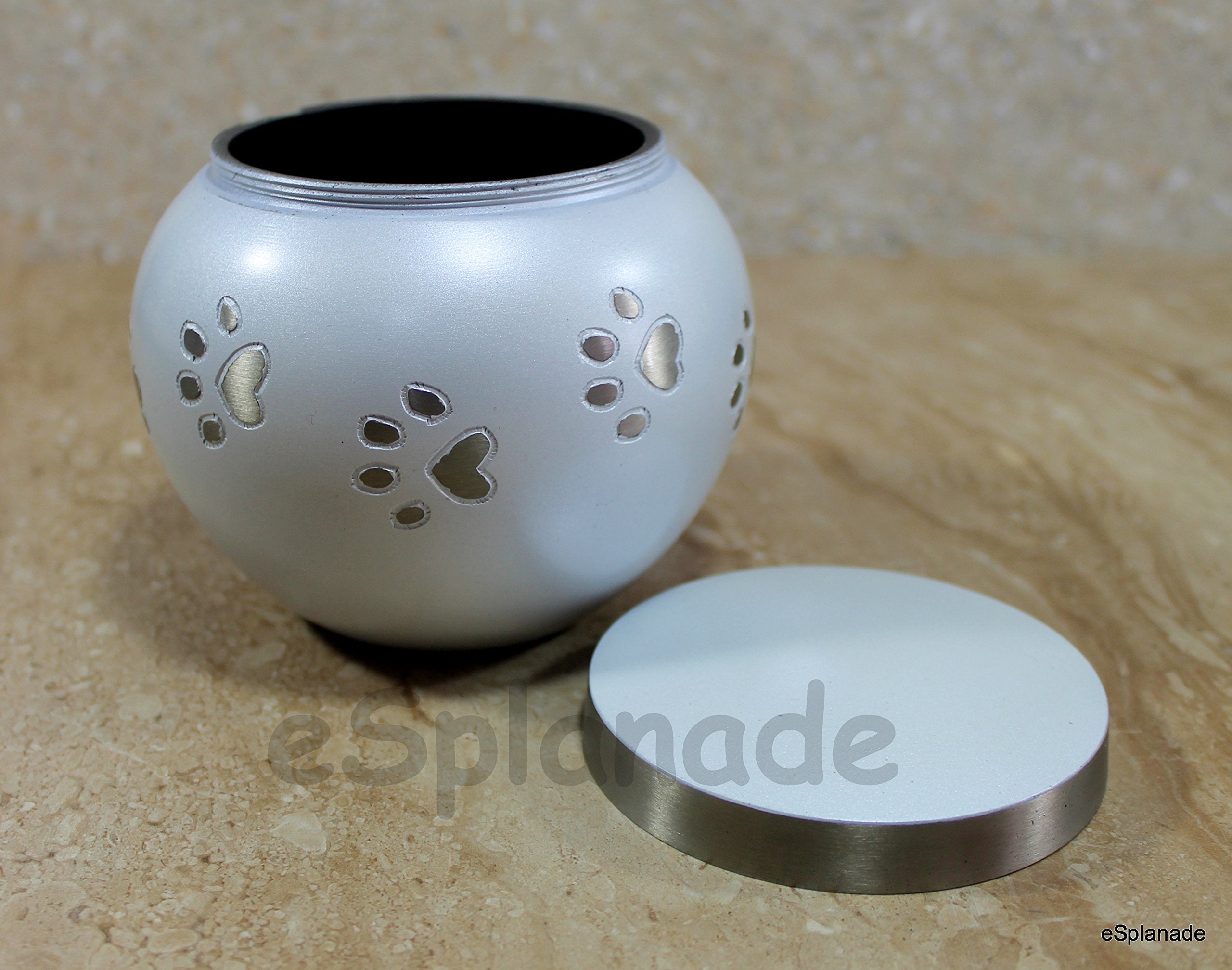 Esplanade Metal Cremation Urn Memorial Jar Pot Container |Standard Size Urn For Funeral Ashes Burial | Round Shape Paws Engraved