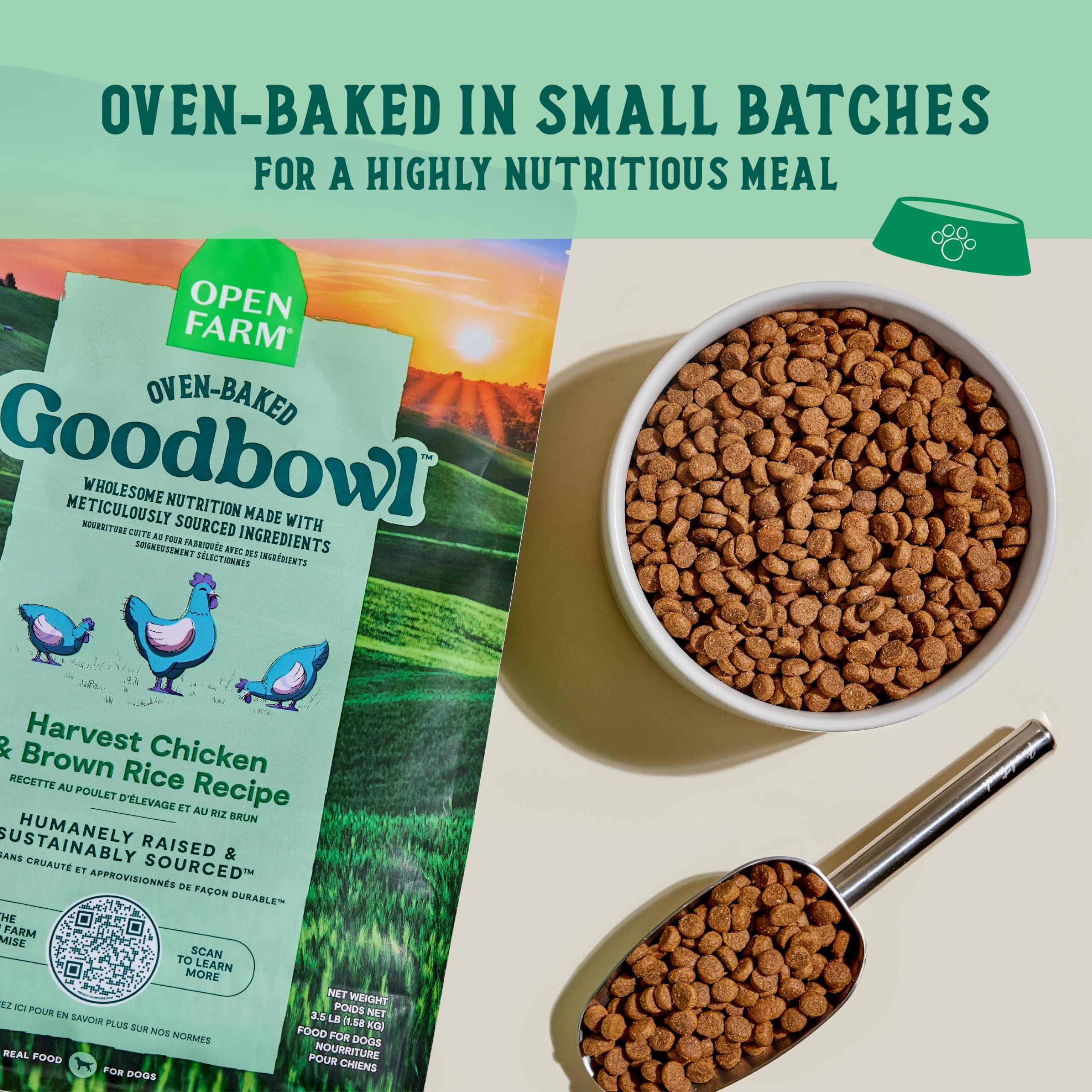 Open Farm Goodbowl, Oven-Baked Small Batch Dry Dog Food - Harvest Chicken & Brown Rice Recipe, Includes Non-GMO Produce & Grains