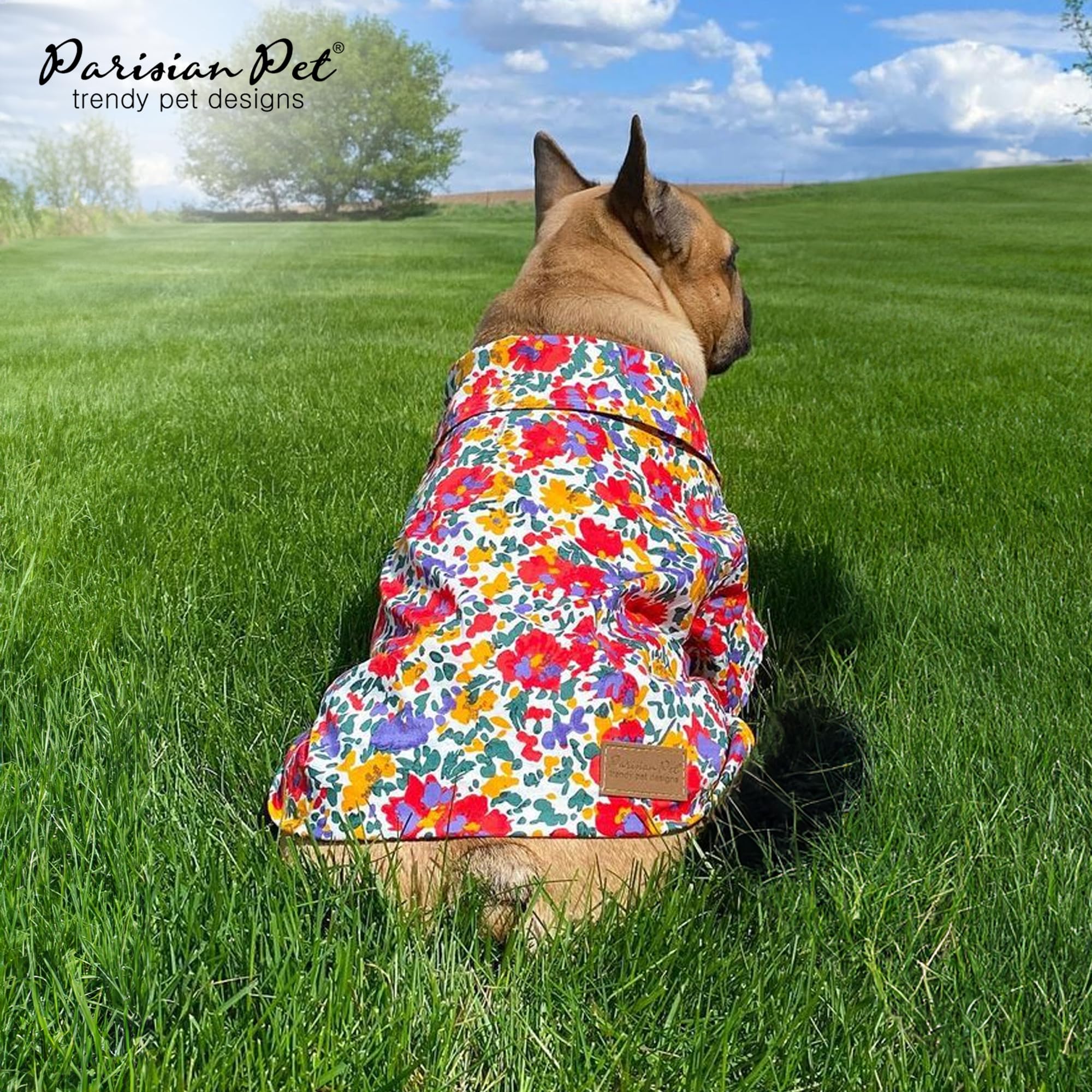 Parisian Pet Floral Pattern Dog Shirt - 100% Cotton Summer Clothes - Stylish Beach Outfit - Hook And Loop Closure - Machine Wash