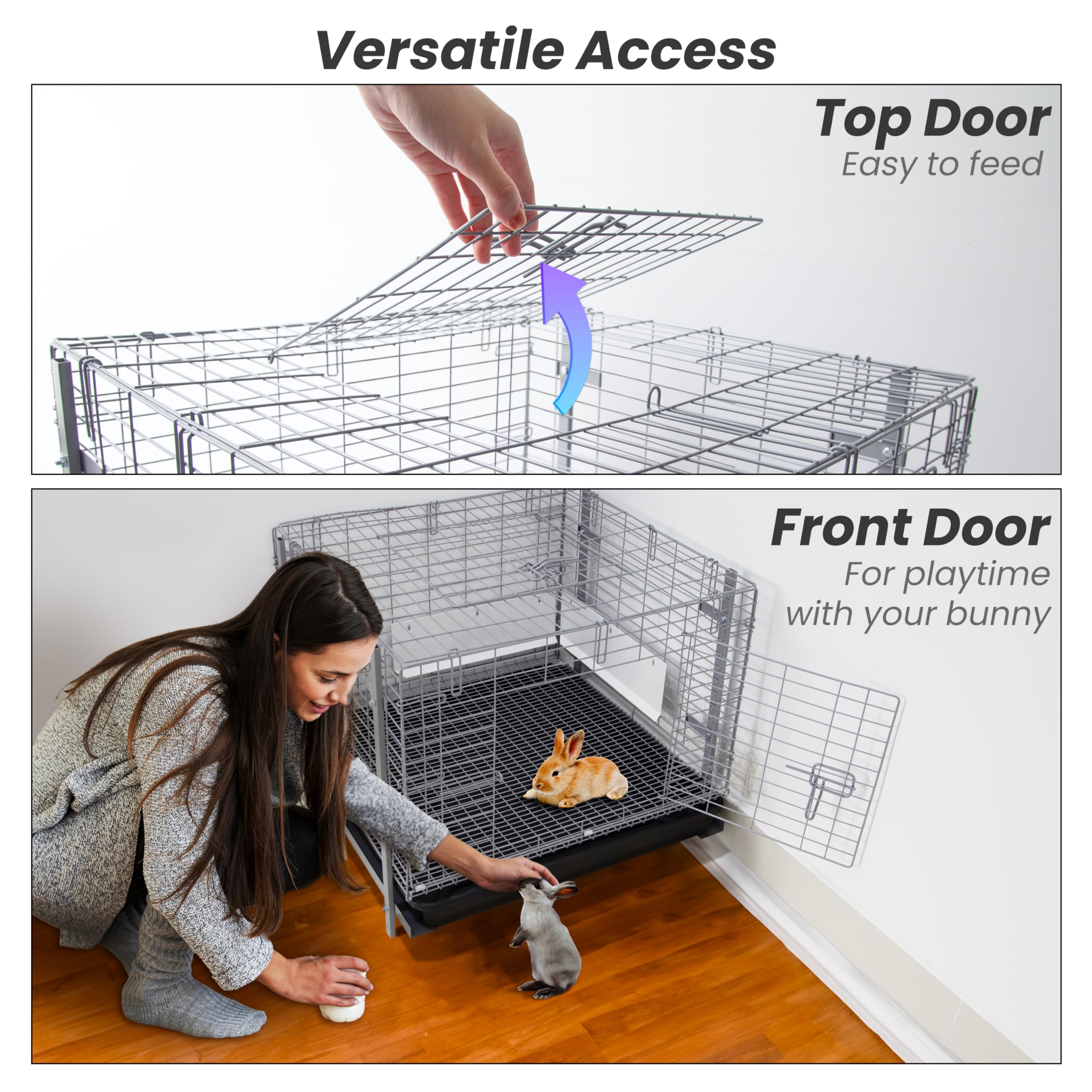 Homestead Bunny Cages With Tray - 24-Inch Easy-Clean Rabbit Cage With Enhanced Kit - Leg, Frame, & Urine Guard Included - Ideal