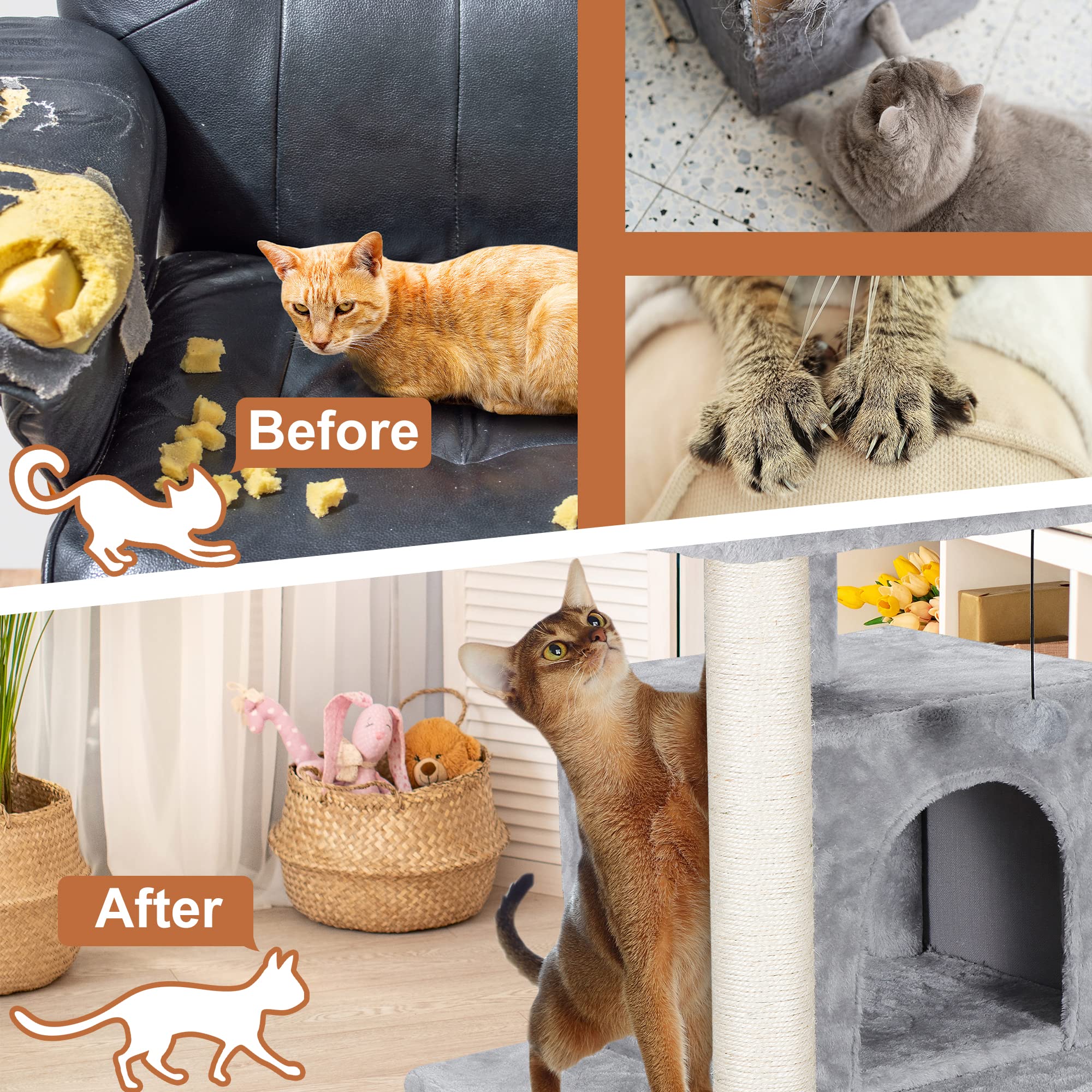 Zeny 33.5 Inches Cat Tree Tower With Scratching Posts - Kittens House Furniture Trees