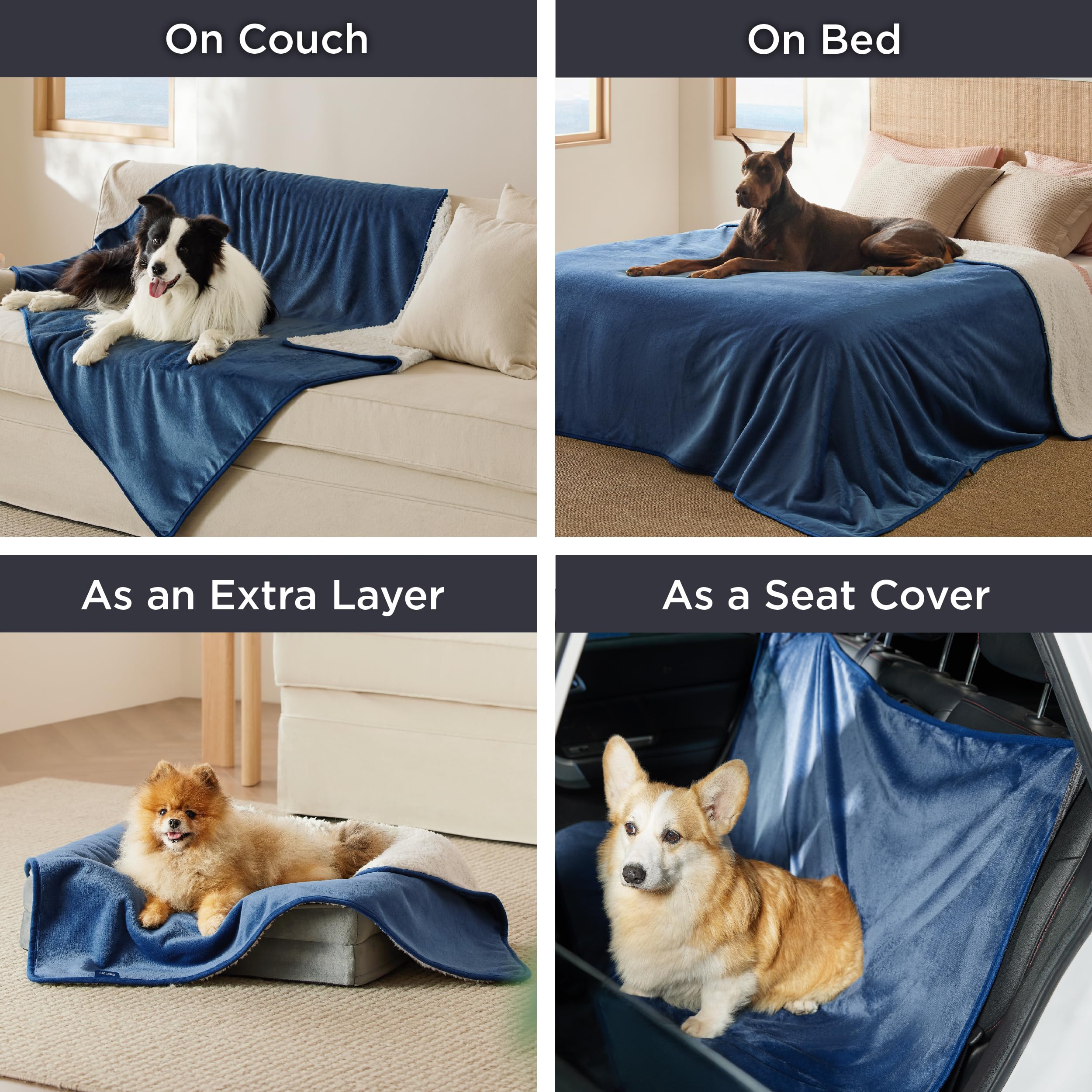 Bedsure Cat Blanket For Indoor Cats - Waterproof Calming Cat Blankets For Couch Protection, Sherpa Fleece Pet Blanket, Soft Plush Reversible Throw Furniture Protector, 50'X40', Blue