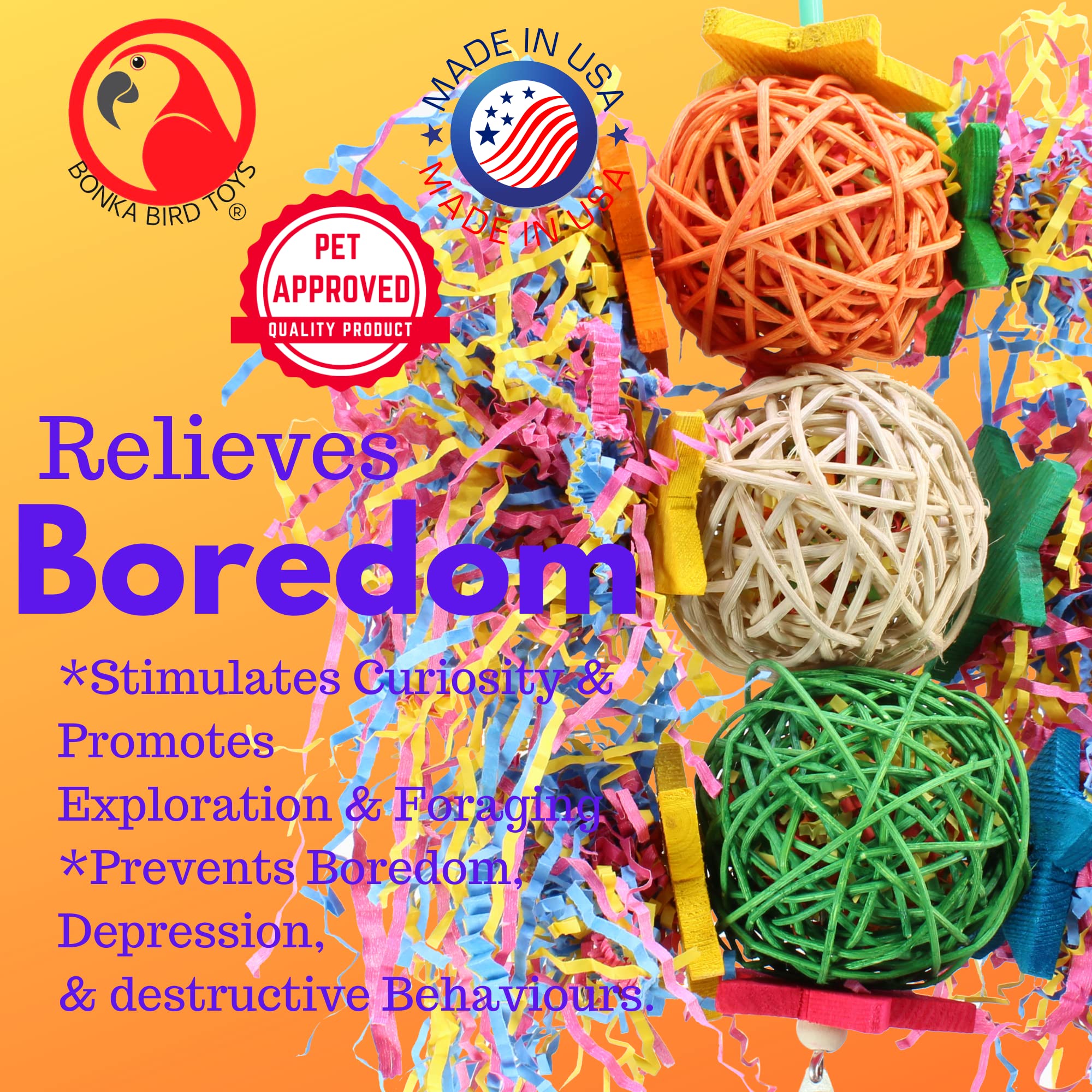 Bonka Bird Toys 1854 Tri Foraging Star 13' X 8', Parrot Preening Plucking Cage Toy, Ringnecks, Conures, Quakers, Pionus, And Similar