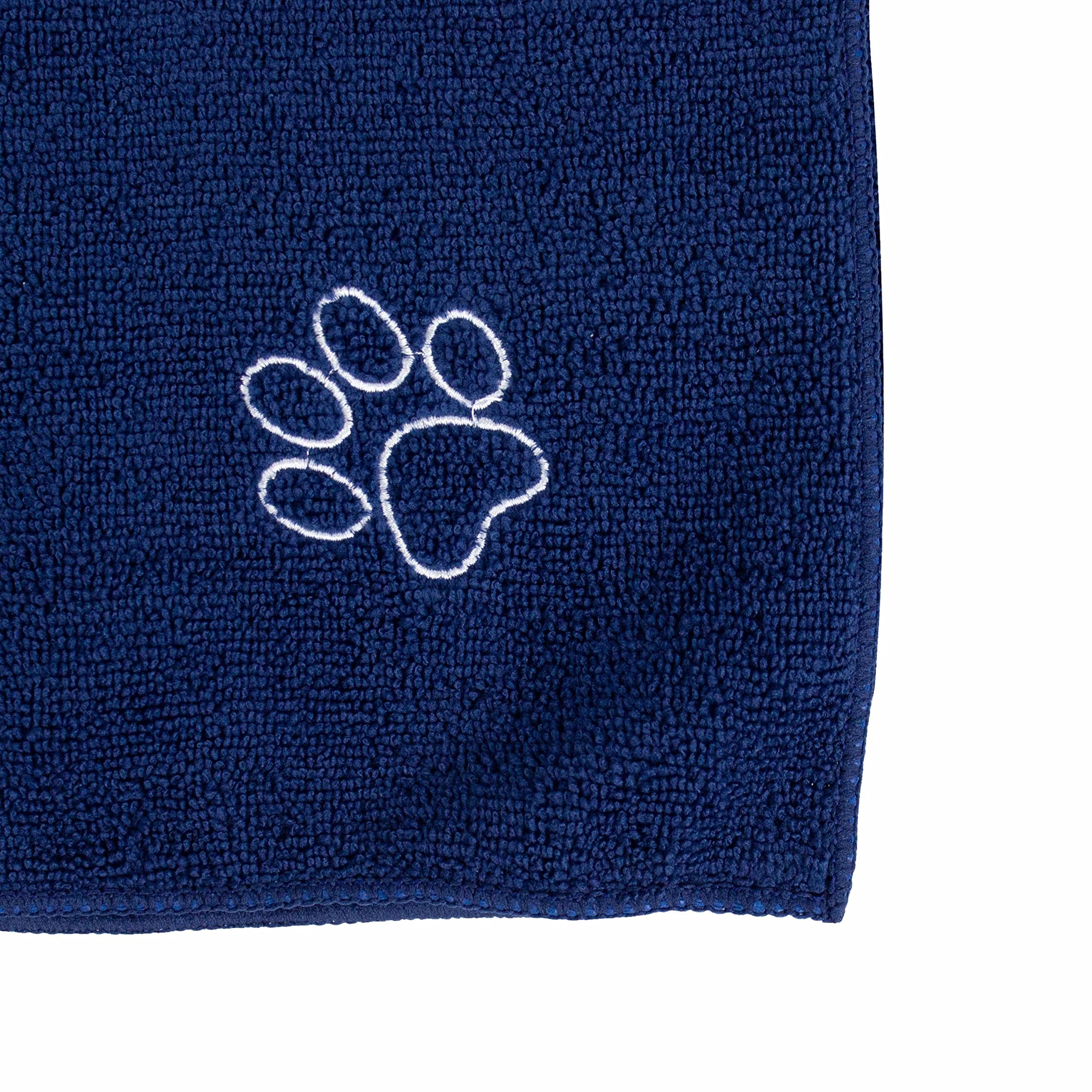 My Doggy Place - Super Absorbent Microfiber Towel - Dog Bathing Supplies - Microfiber Drying Towel - Washer Safe - Navy Blue With Paw Print - 45 X 28 In - 2 Pack