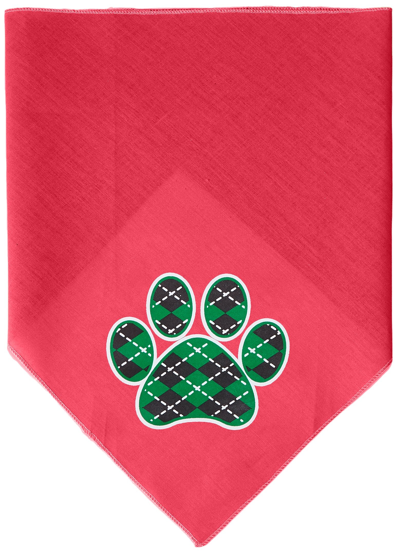 Pet and Dog Bandana Screen Printed, &quot;Green Argyle Paw&quot; Bright Pink Large