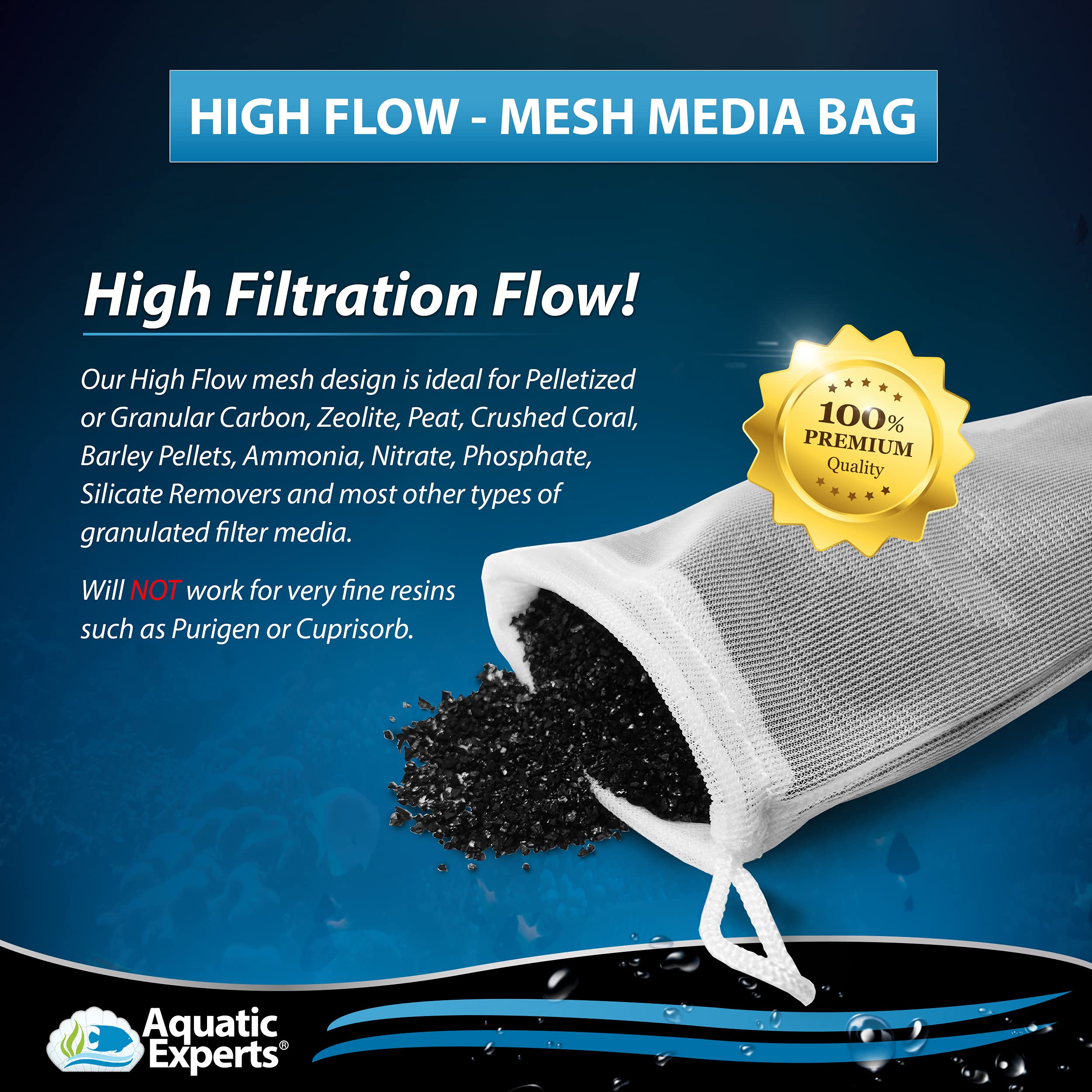 Aquatic Experts High Flow Mesh Filter Media Bags - Aquatic Bags For Filter Media (High Flow, 3' X 4' - 4 Pack)