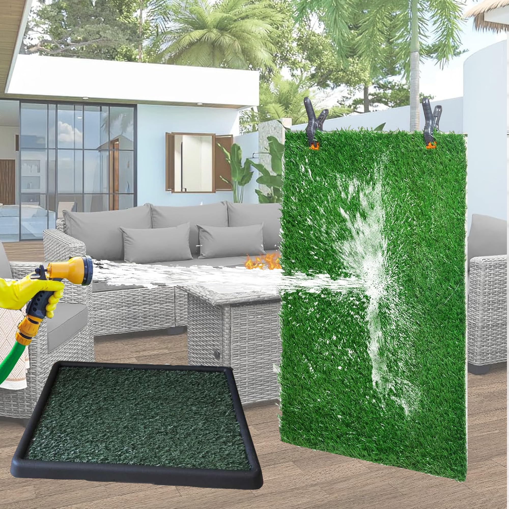 Lomantown Indoor Grass Potty For Dogs, Reusable Dog Grass Pad With Tray - 25X20In Dog Litter Box With Artificial Grass Training