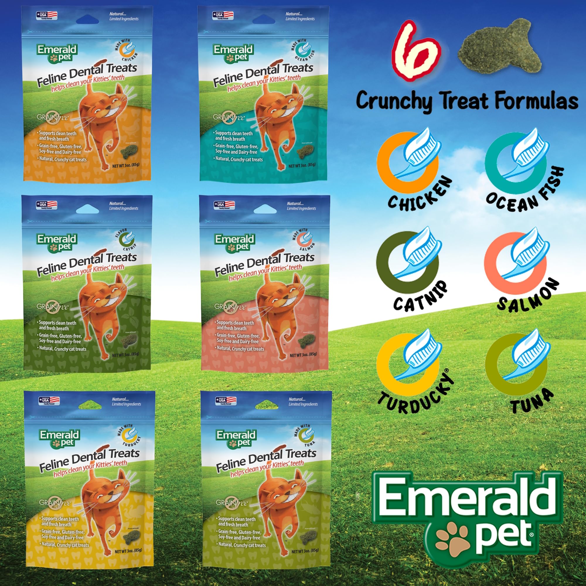 Feline Dental Treats - Tasty and Crunchy Cat Dental Treats Grain Free - Natural Dental Treats to Clean Cat Teeth, Freshen Cat Br