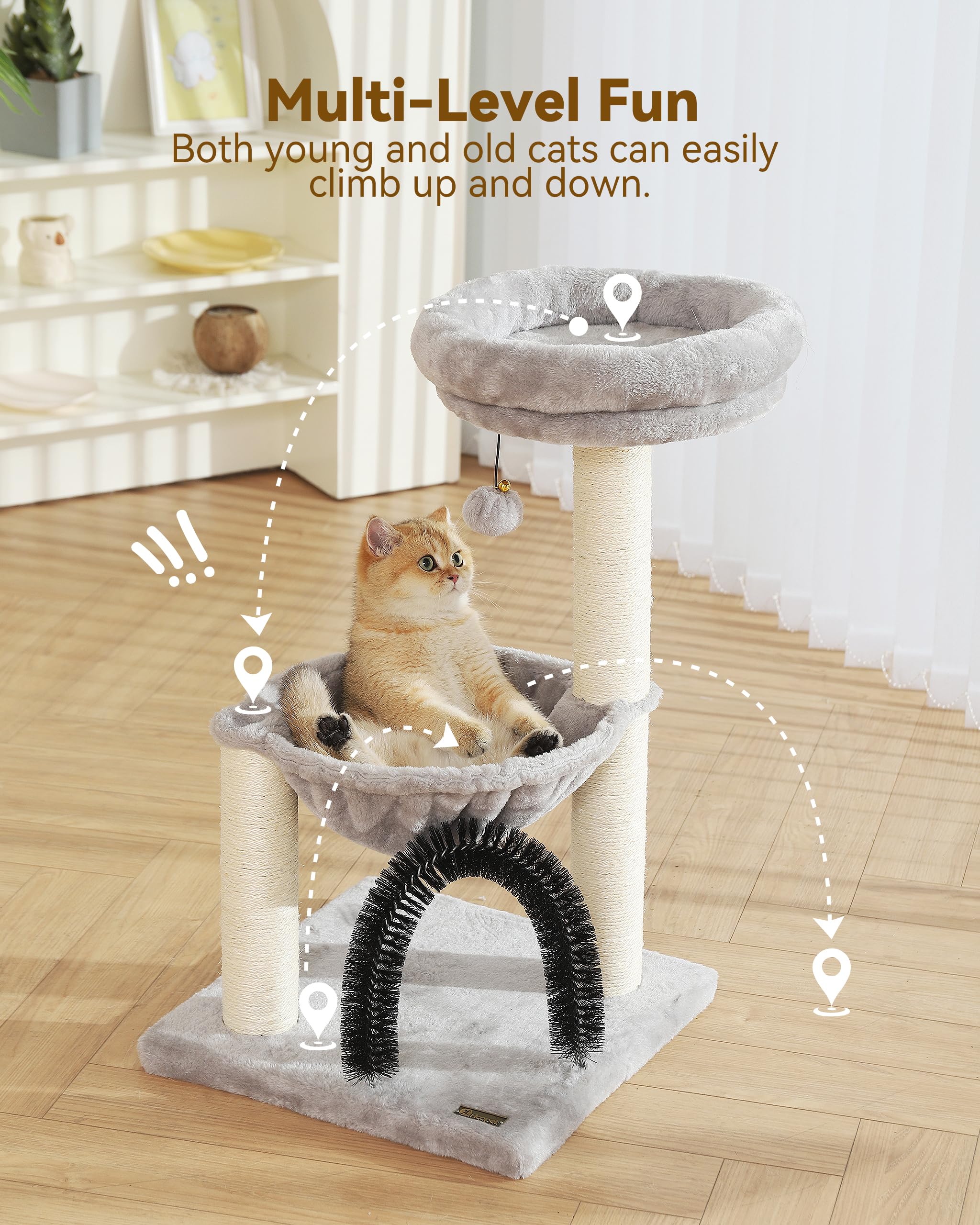 Hoopet 27.8 Inches Tower For Indoor Cats, Multi-Level Cat Tree With Scratching Posts Plush Basket & Perch For Play Rest, Cat Act