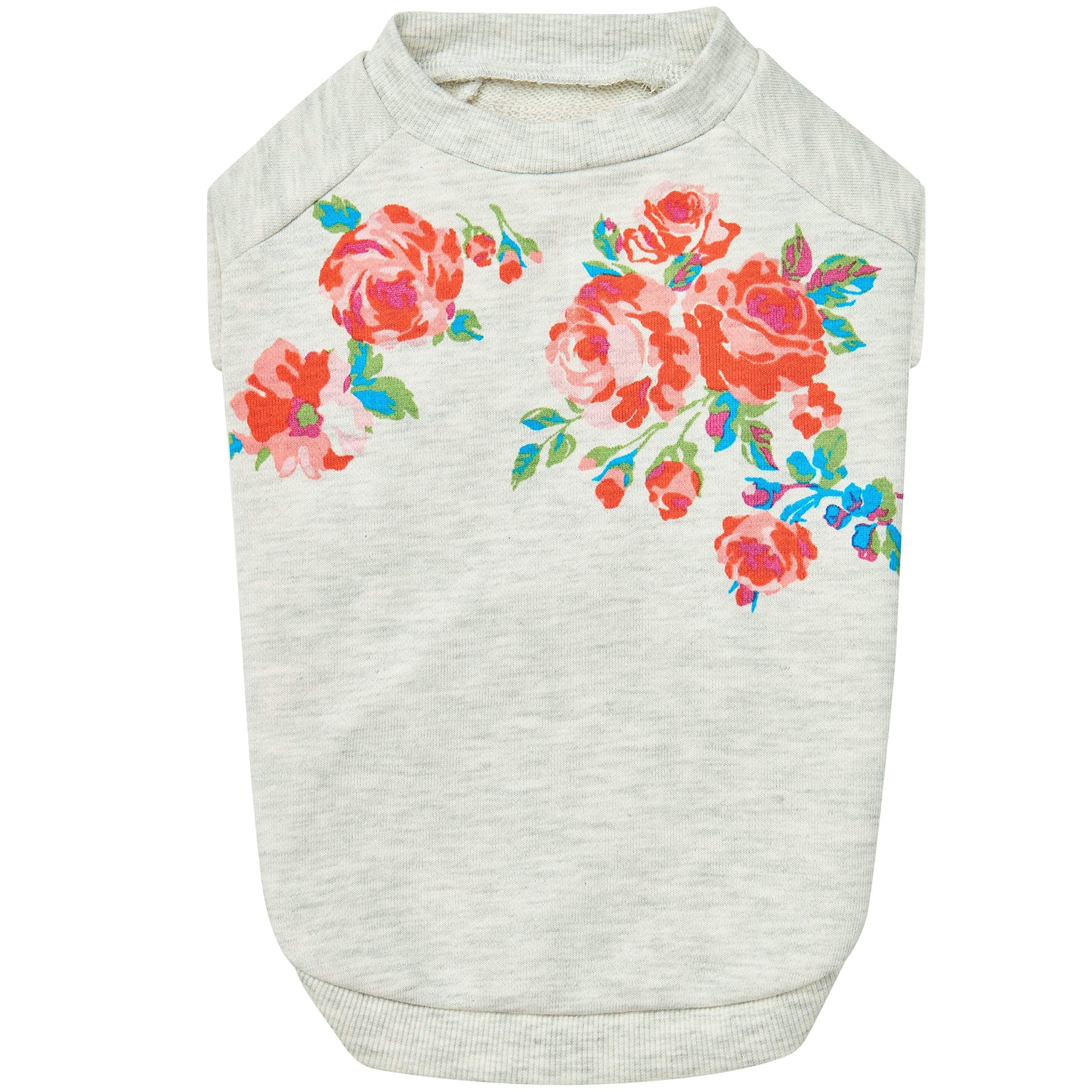 Blueberry Pet Love At First Sight Rose Flower Pullover Dog Sweatshirt In Grey, Back Length 16'', Pack Of 1 Clothes For Dogs