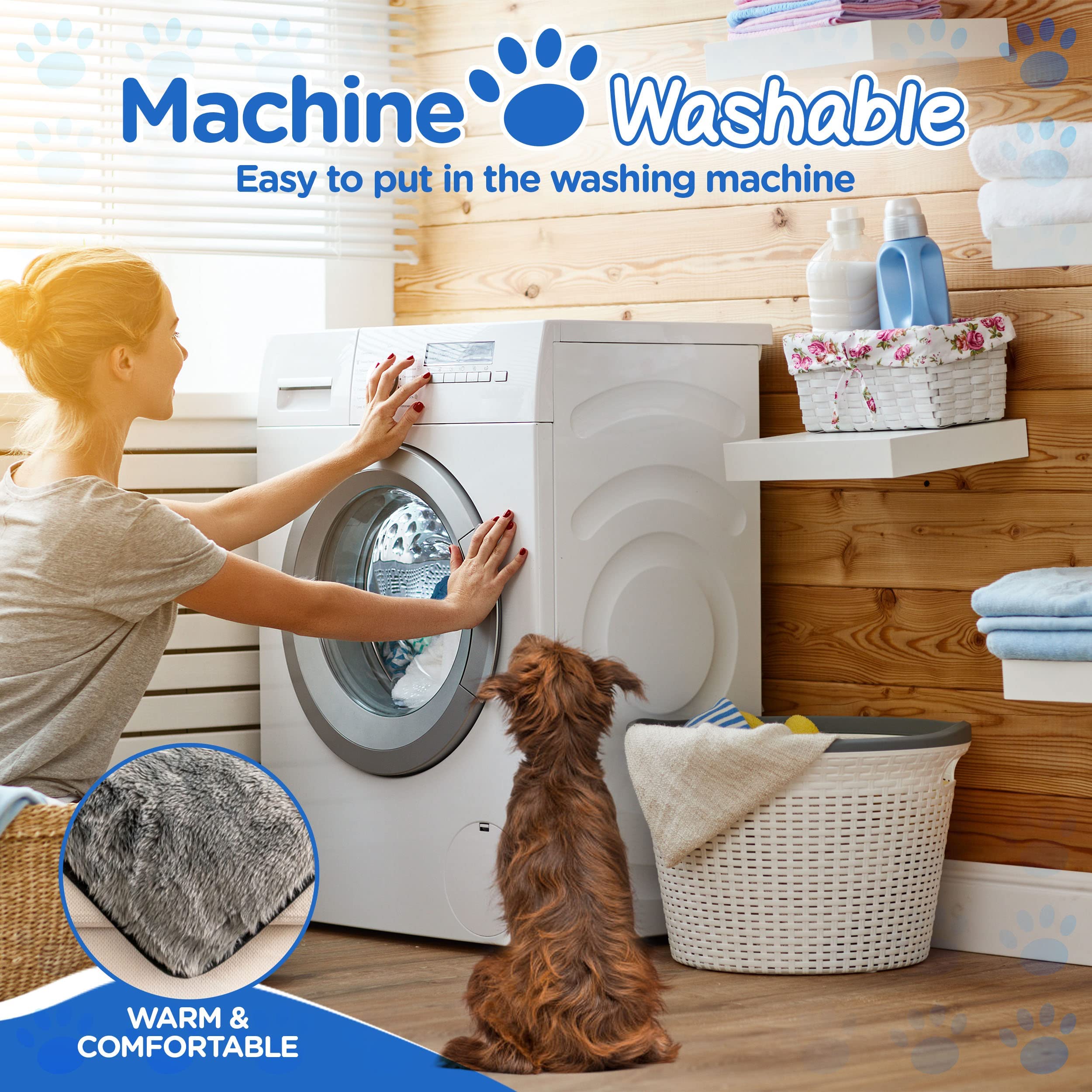 PAW BRANDS Waterproof Dog Blanket - Charcoal Grey Faux Fur 60 x 50 Machine Washable Pet Throw for Large Dogs & Couch Protection