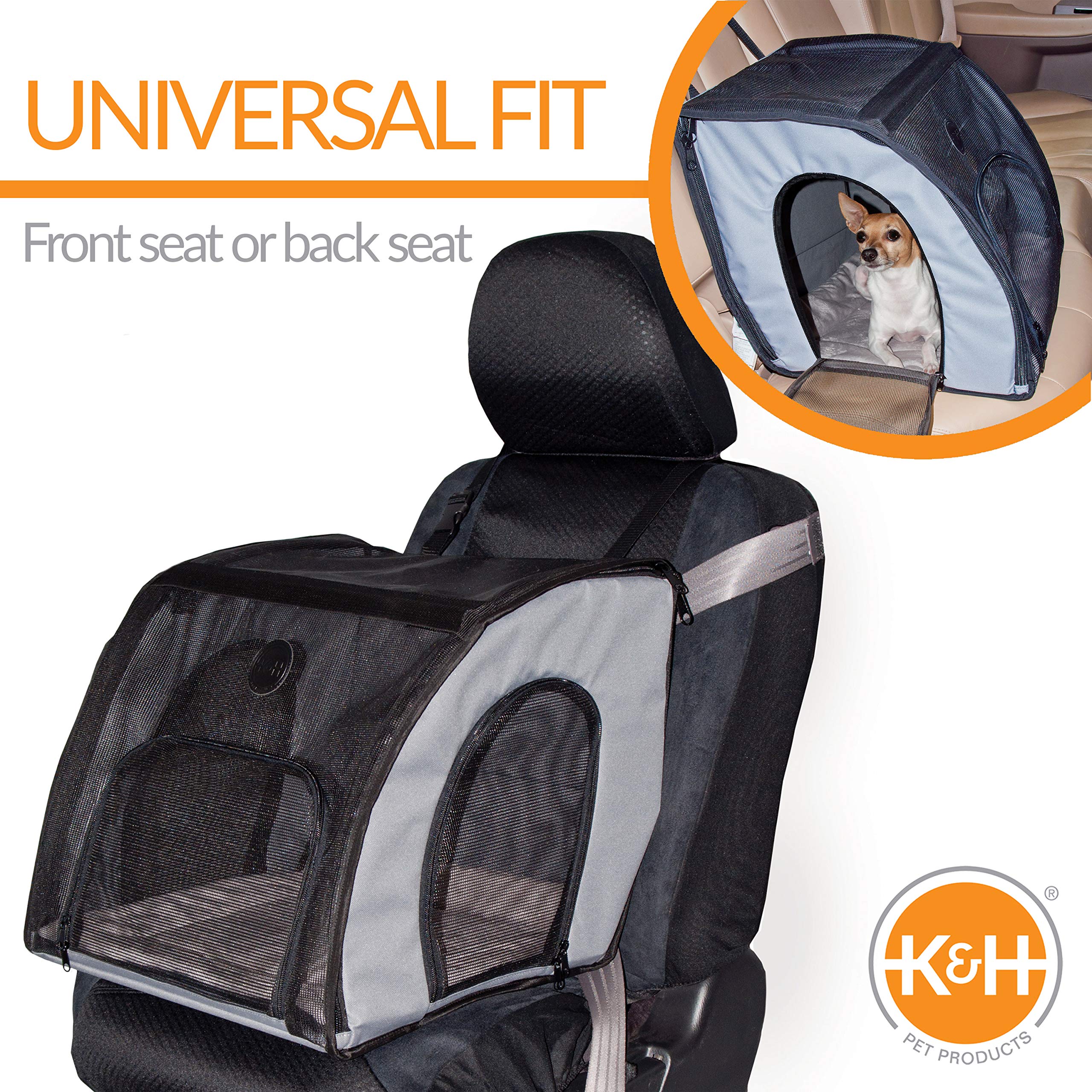 K&H Pet Products Enclosed Dog Cat Car Seat, Travel Safety Carrier for Pets, Dog Travel Car Seat, Soft-Sided Covered Cat Carrier,