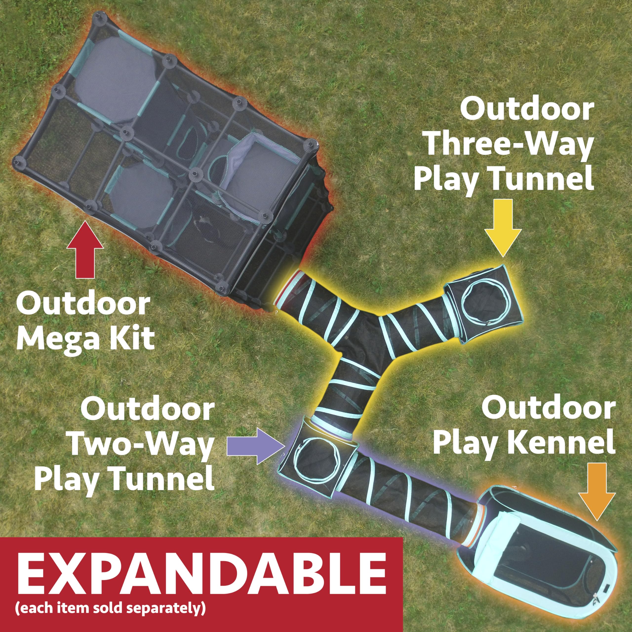 Kitty City Outdoor Catio Furniture And Play Kits For Cats, Three Way Tunnel