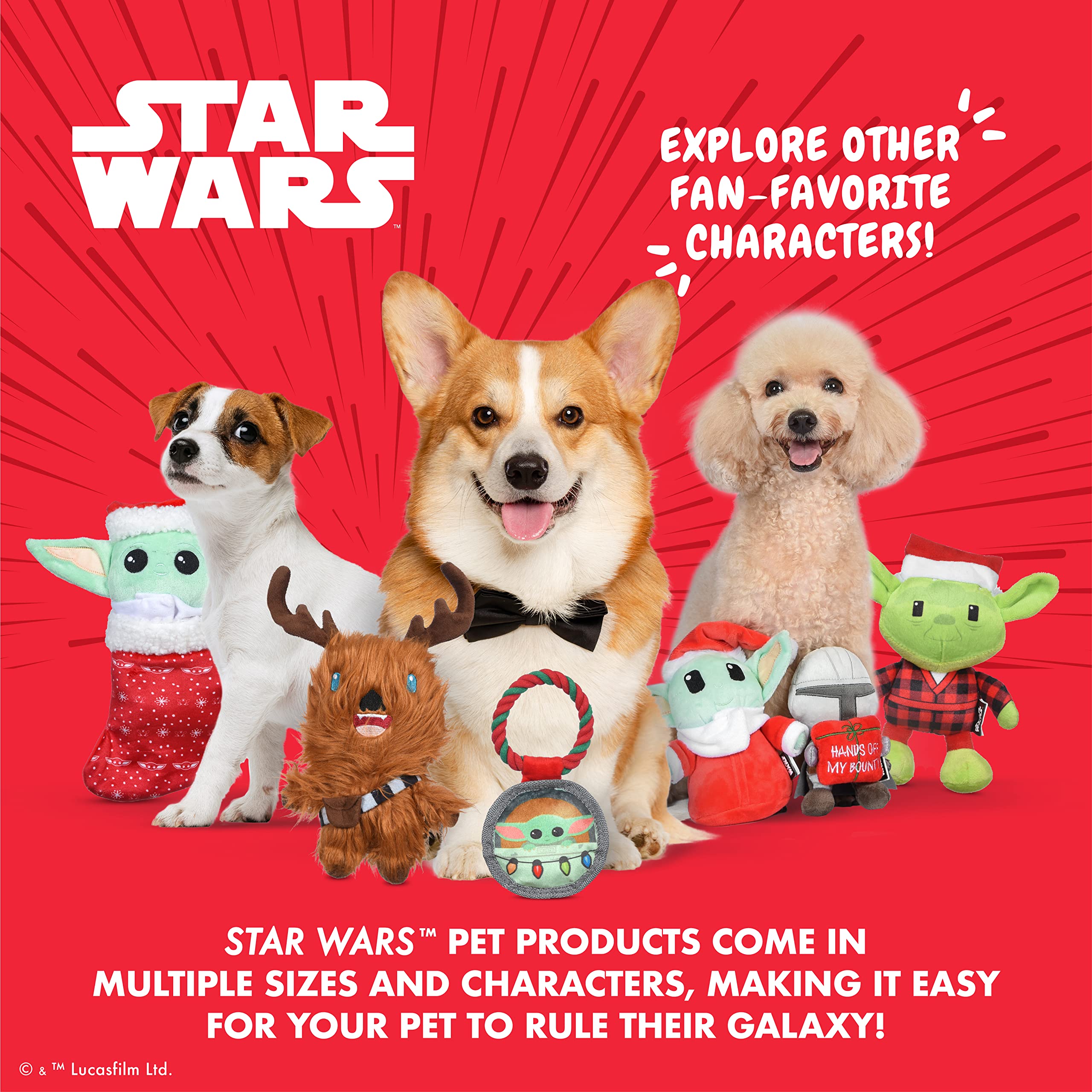 Star Wars for Pets Yoda Dog Toy for Holidays | Santa Yoda Squeaky Chew Toy | Holiday Star Wars Plush Toys | 6 Inch Small Dog Toy