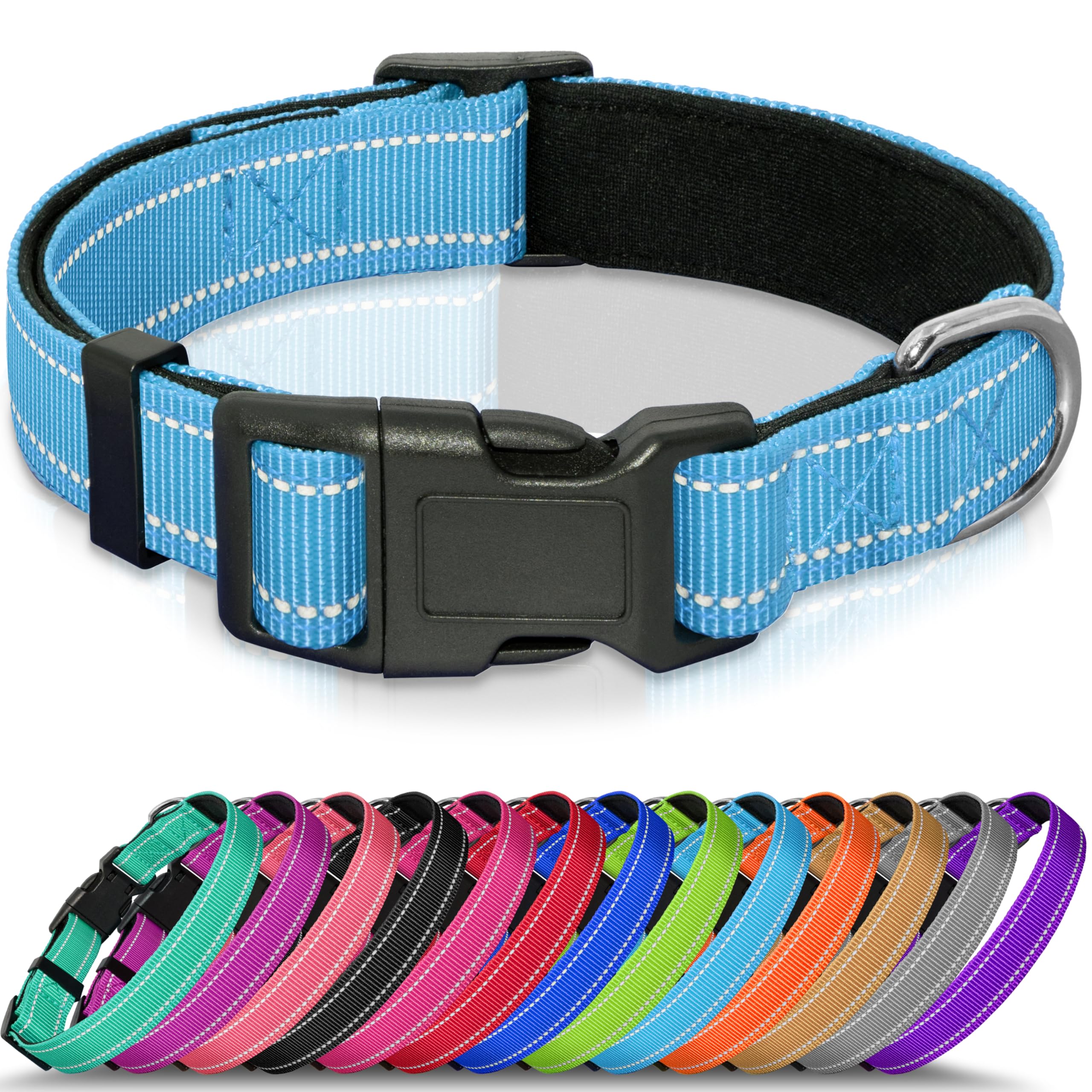 Seyezo Refective Dog Collar, Soft Neoprene Padded Pet Collar For Small, Medium, Large Dog, Adjustable Puppy Collars With Quick R