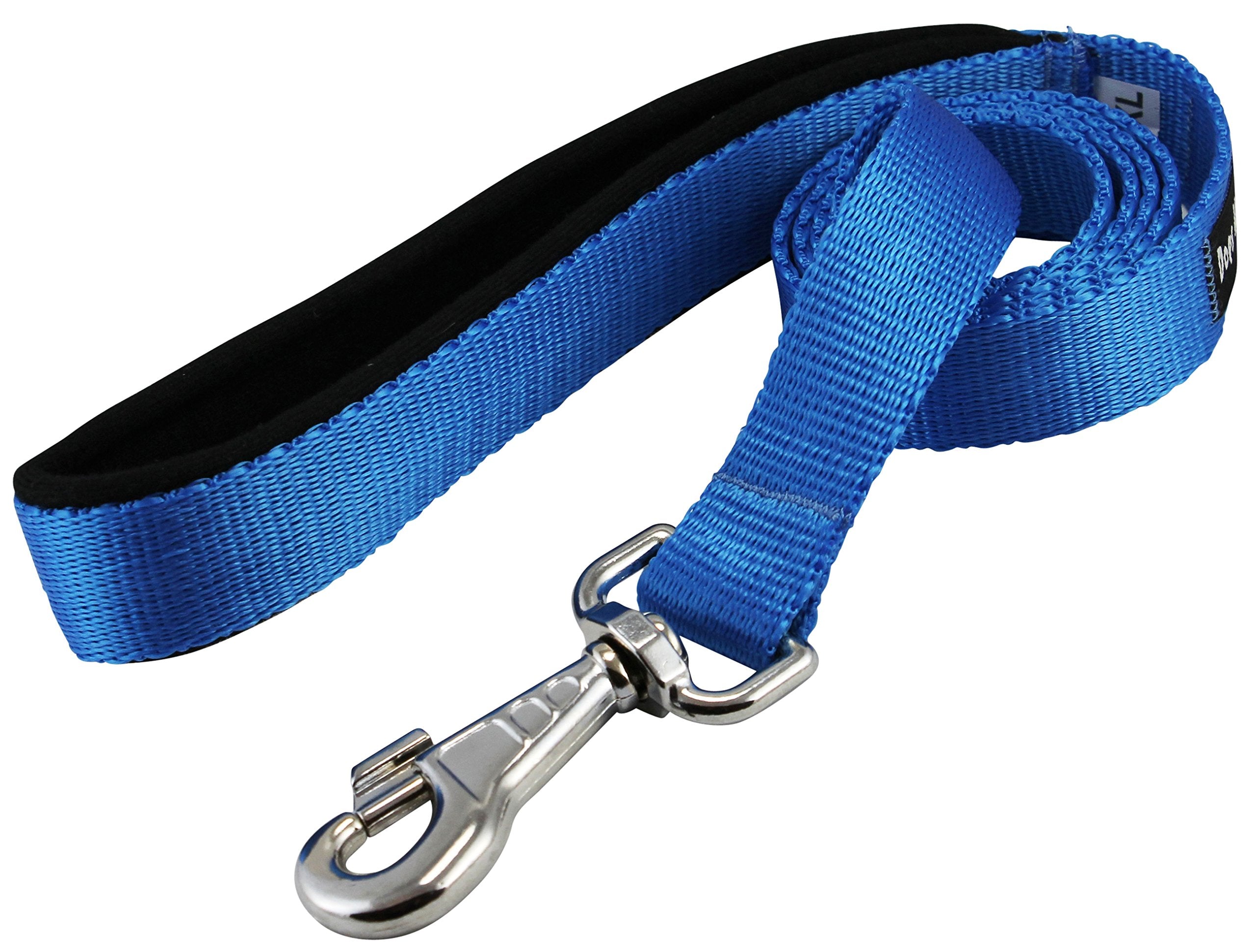 Dogs My Love 4Ft Long Neoprene Padded Handle Nylon Leash 4 Sizes Blue (Xlarge - 1' Wide)