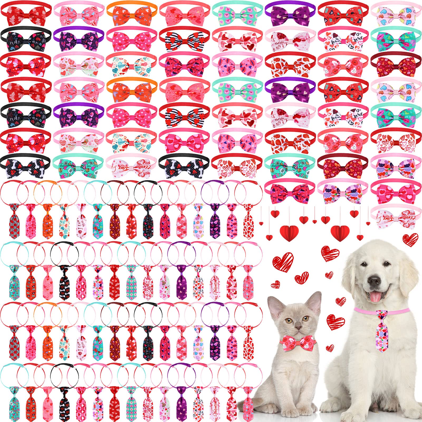 Eccliy 120 Pieces Valentine'S Day Dog Bow Tie Collar Set Adjustable Dog Neckties Valentines Pet Hair Accessories For Small Cute Cat Basic Bow Tie Decoration For Holiday Party Decor Supply