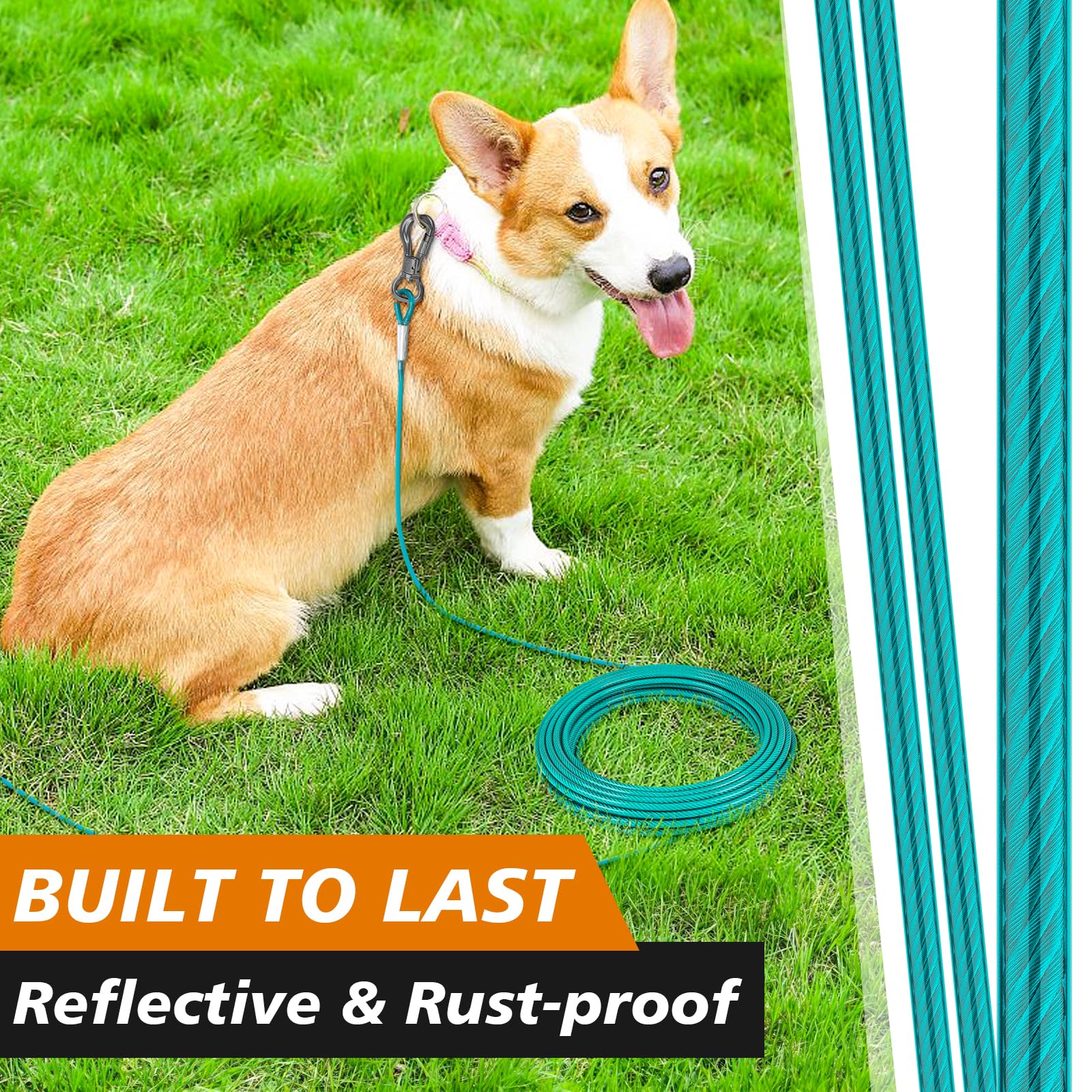 Xiaz Dog Tie Out Cable 15Ft, Heavy Duty Dog Leads For Yard 8/10/15/20/30/50Ft, Pet Runner Tether Chain Leash Outside For Small M