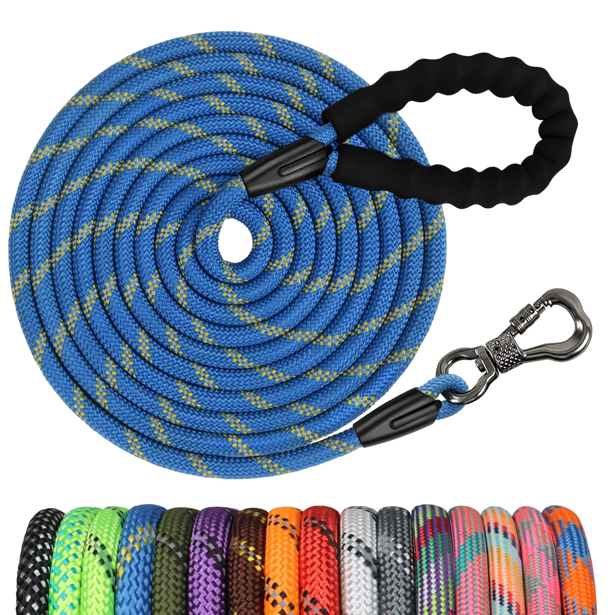 Ntr Long Dog Leash 50 Ft,Rope Leash With Swivel Lockable Hook, Reflective Threads And Comfortable Handle,Dog Training Leash Lead For Walking,Hunting,Camping,For Medium And Large Dogs