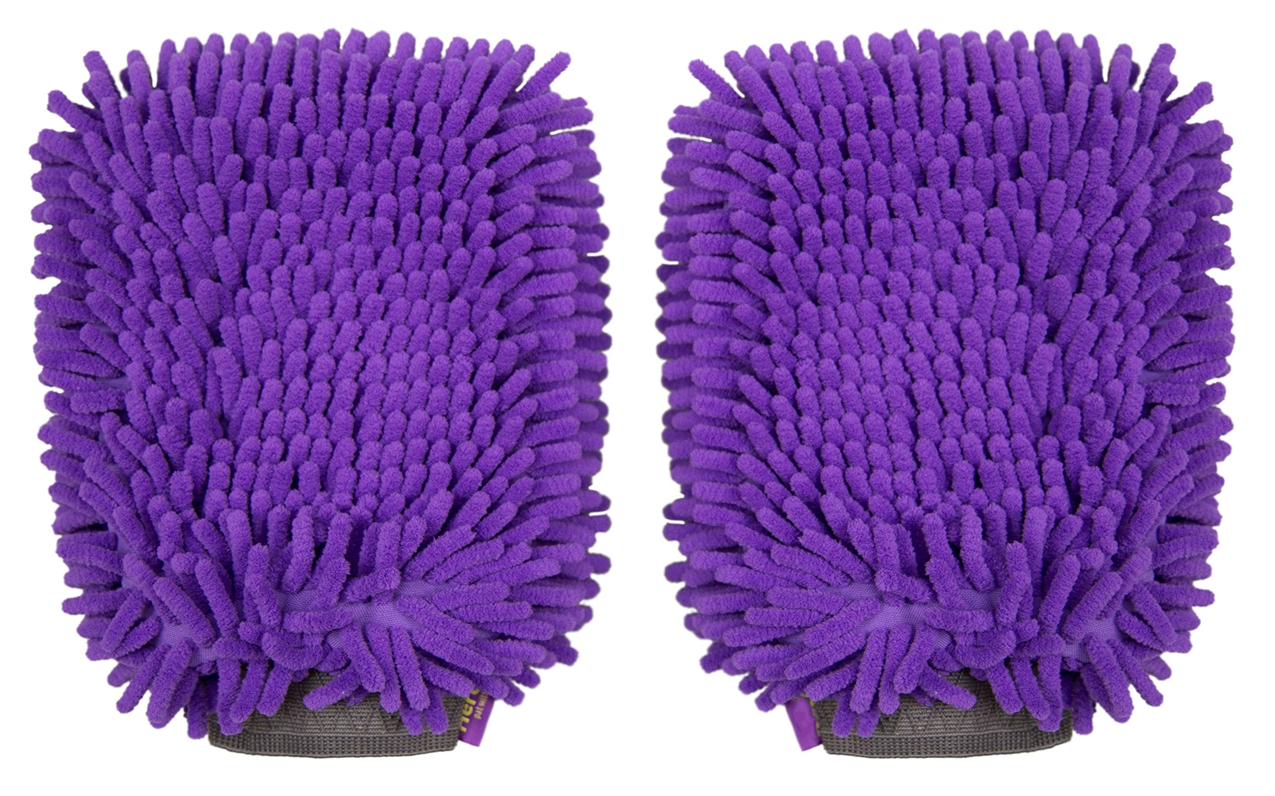 Hertzko 2 Pack Pet Towel Glove Ultra Absorbent Chenille Coral Fleece Material