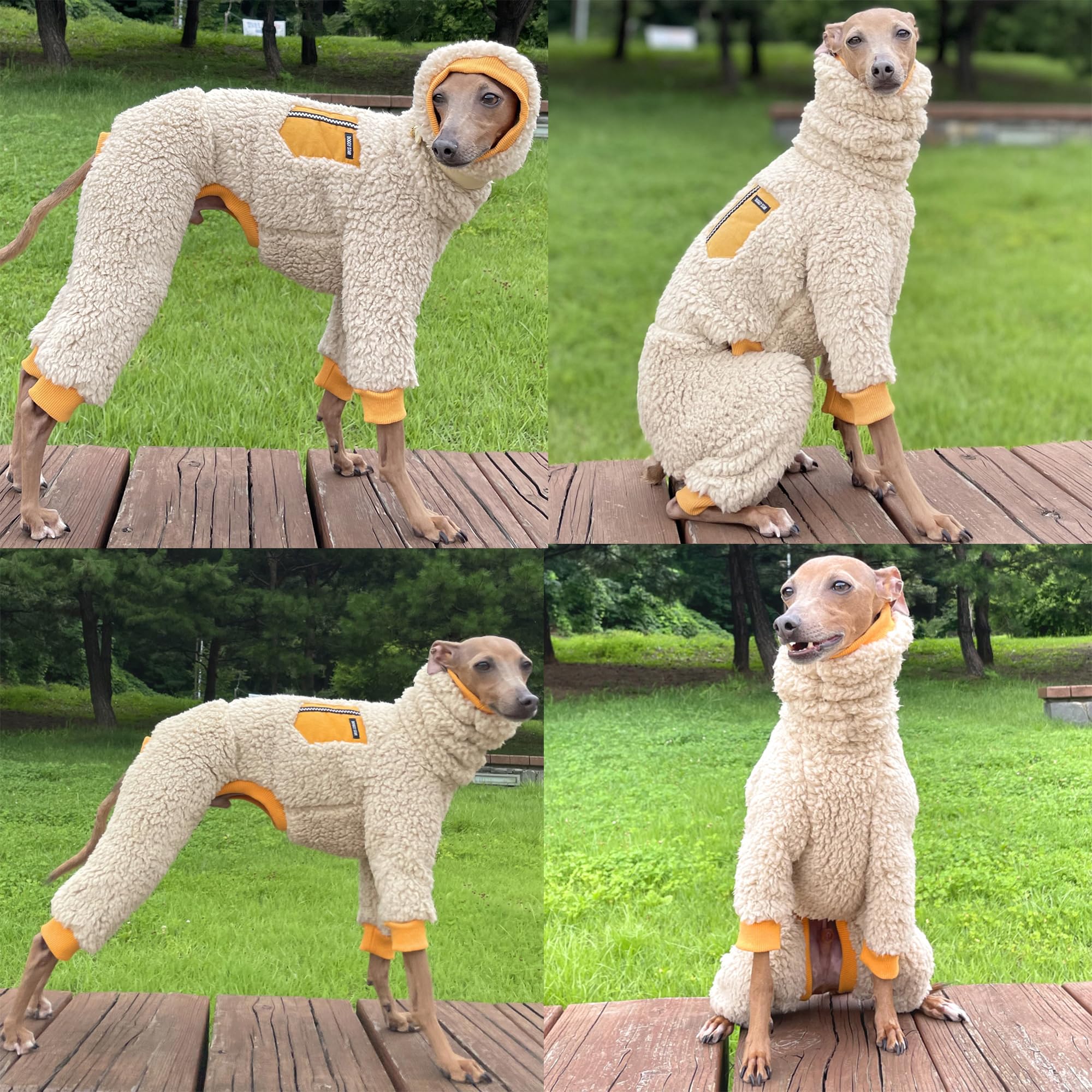 D Doggy Star Italian Greyhound Sweater Turtleneck Outfit Warm Fleece Onesie Clothes Whippet For Dog Coat (2Xl,Mustard Pkt)