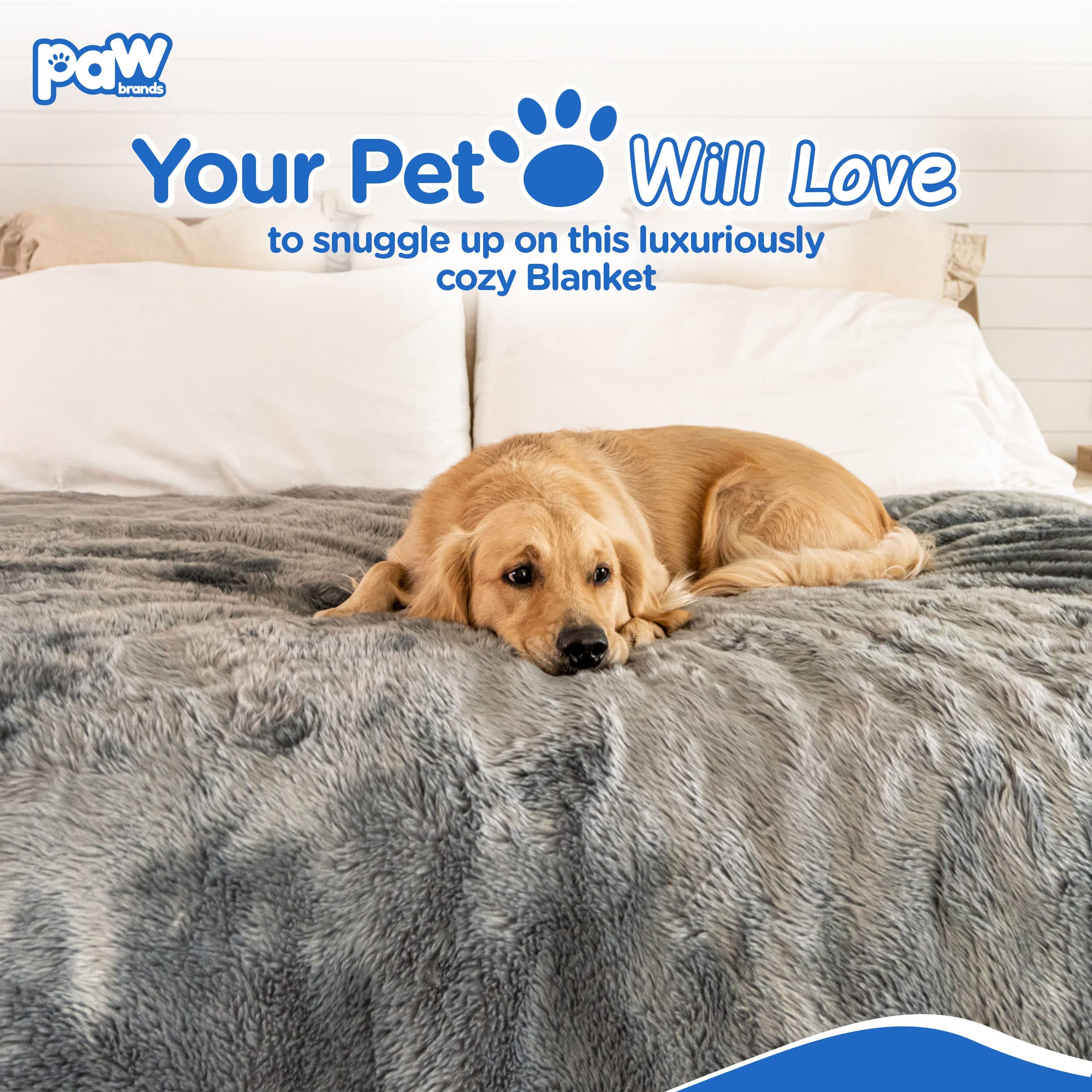 PAW BRANDS Waterproof Dog Blanket - Charcoal Grey Faux Fur 60 x 50 Machine Washable Pet Throw for Large Dogs & Couch Protection