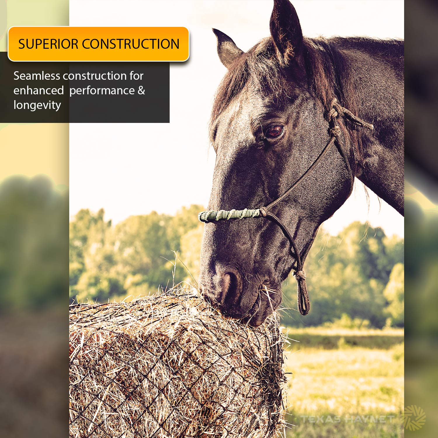 Texas Haynet - Square Net Hay Holder For Horses - Durable Nylon Square Bale Hay Net Slow Feed - American Made Hay Rope Net - Easily Fits Bales 36X18X18?With 1.5?Holes