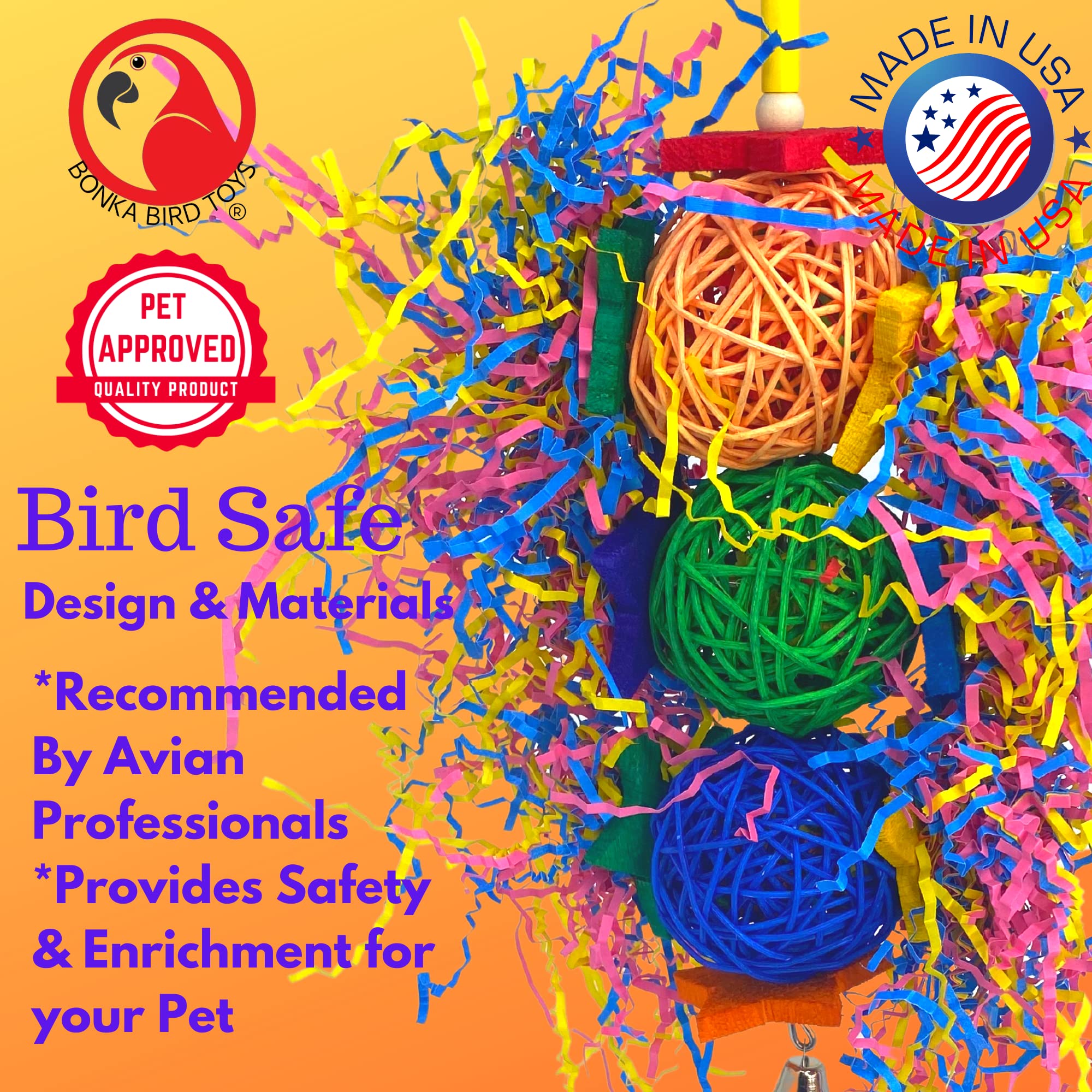 Bonka Bird Toys 1854 Tri Foraging Star 13' X 8', Parrot Preening Plucking Cage Toy, Ringnecks, Conures, Quakers, Pionus, And Similar