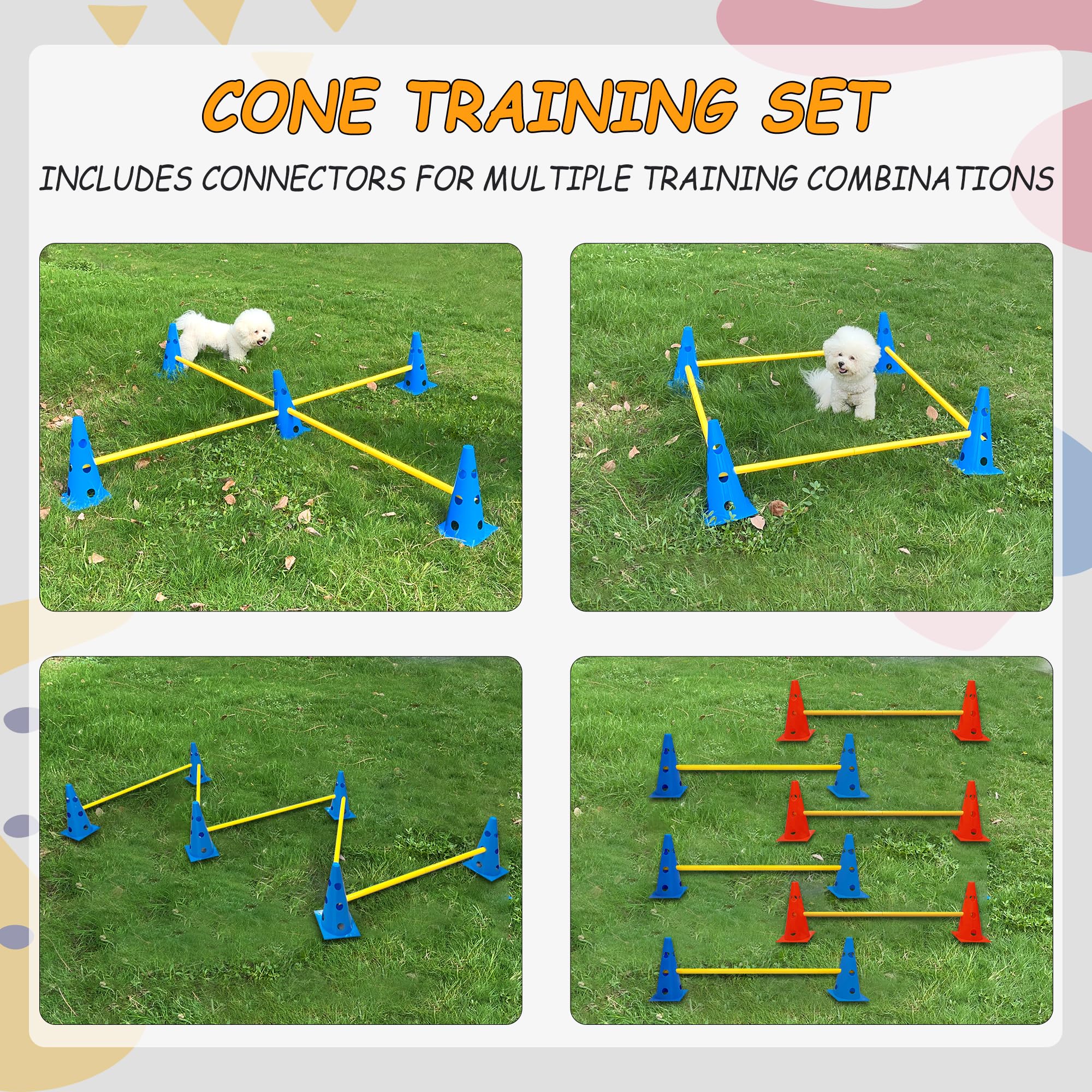 Geerduo Dog Agility Hurdle Cone Set, Dog Agility Set Include 12 Agility Cones 6 Agility Rods, Dog Agility Equipment With Carry B