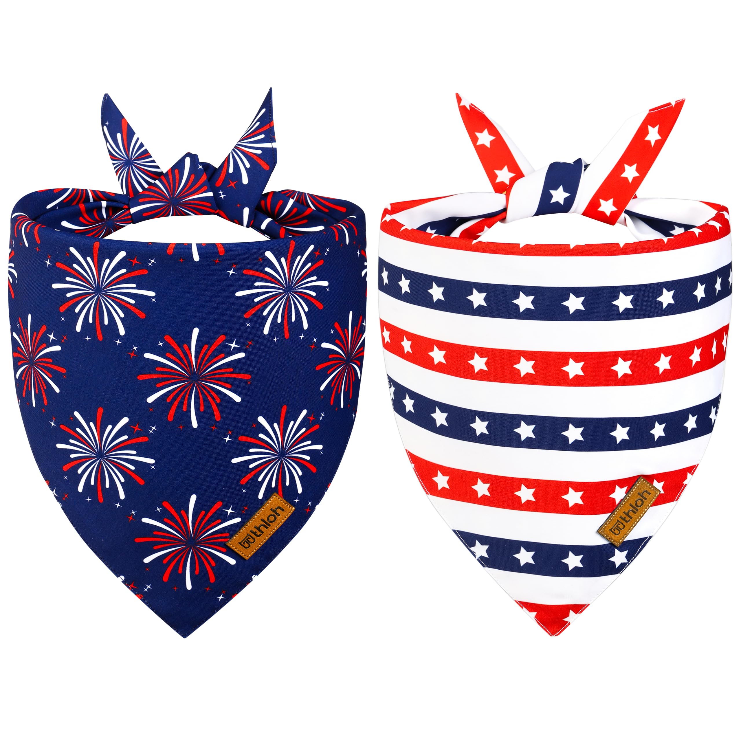 Thloh 4Th Of July Dog Bandanas - 2 Pack Reversible Usa Patriotic Bandana For Boy And Girl | Premium Durable Fabric | American Fl
