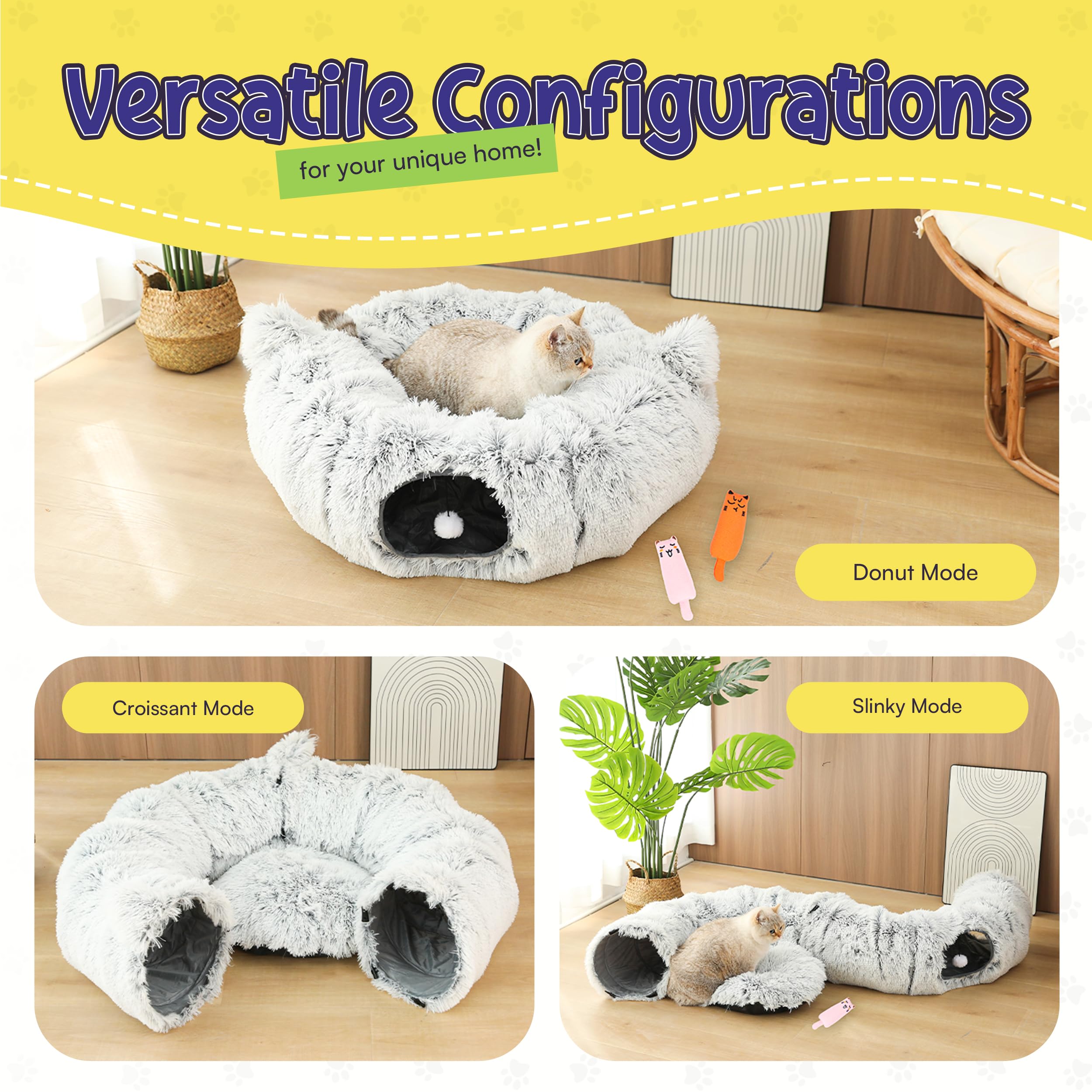Cat Tunnel Bed With 2 Catnip Toys - 32'' Diameter - Versatile Cat Donut Tunnels For Indoor Cats - Cozy Cat Furniture - Foldable