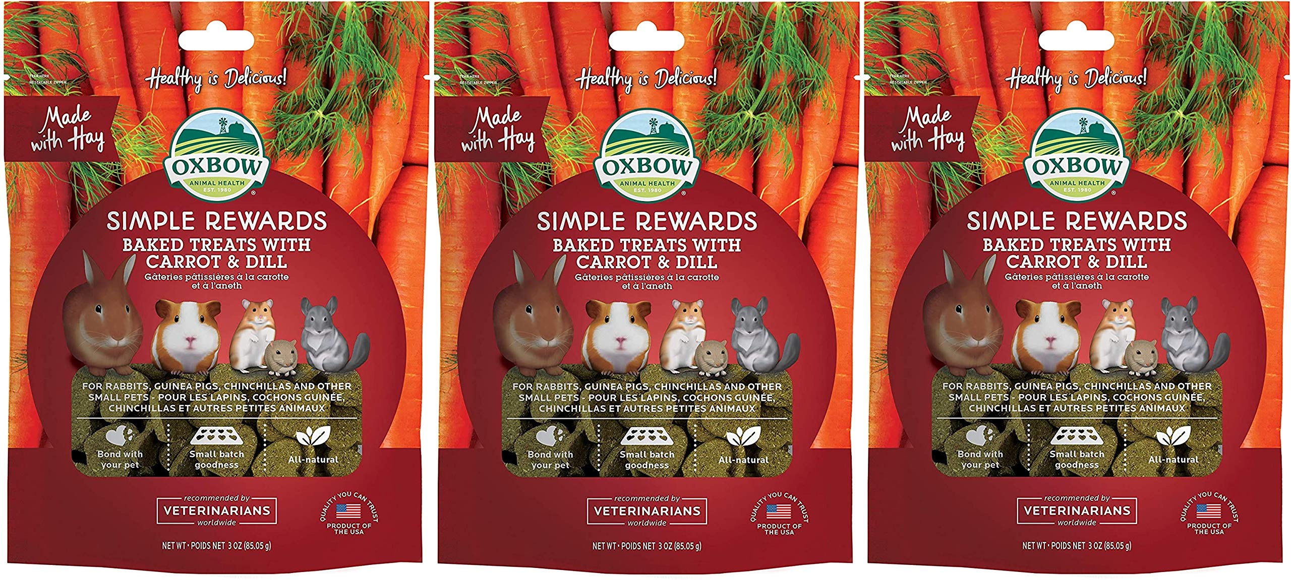 Oxbow Simple Rewards Carrot & Dill Treats, Timothy Hay Guinea Pig & Bunny Treats, Made Guinea Pig Hay, Timothy for Rabbit, Made 