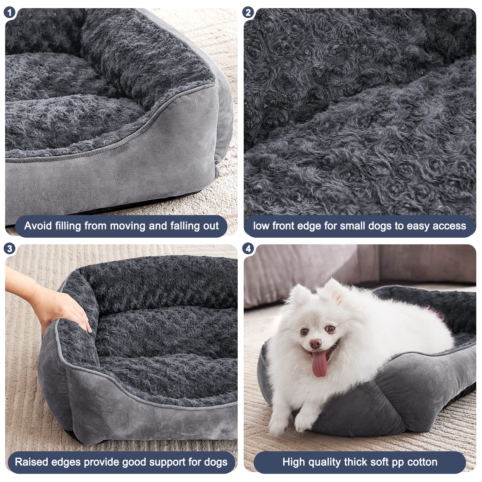 Joejoy Rectangle Dog Bed For Large Medium Small Dogs Machine Washable Sleeping Dog Sofa Bed Non-Slip Bottom Breathable Soft Puppy Bed Durable Orthopedic Calming Pet Cuddler, Multiple Size, Grey