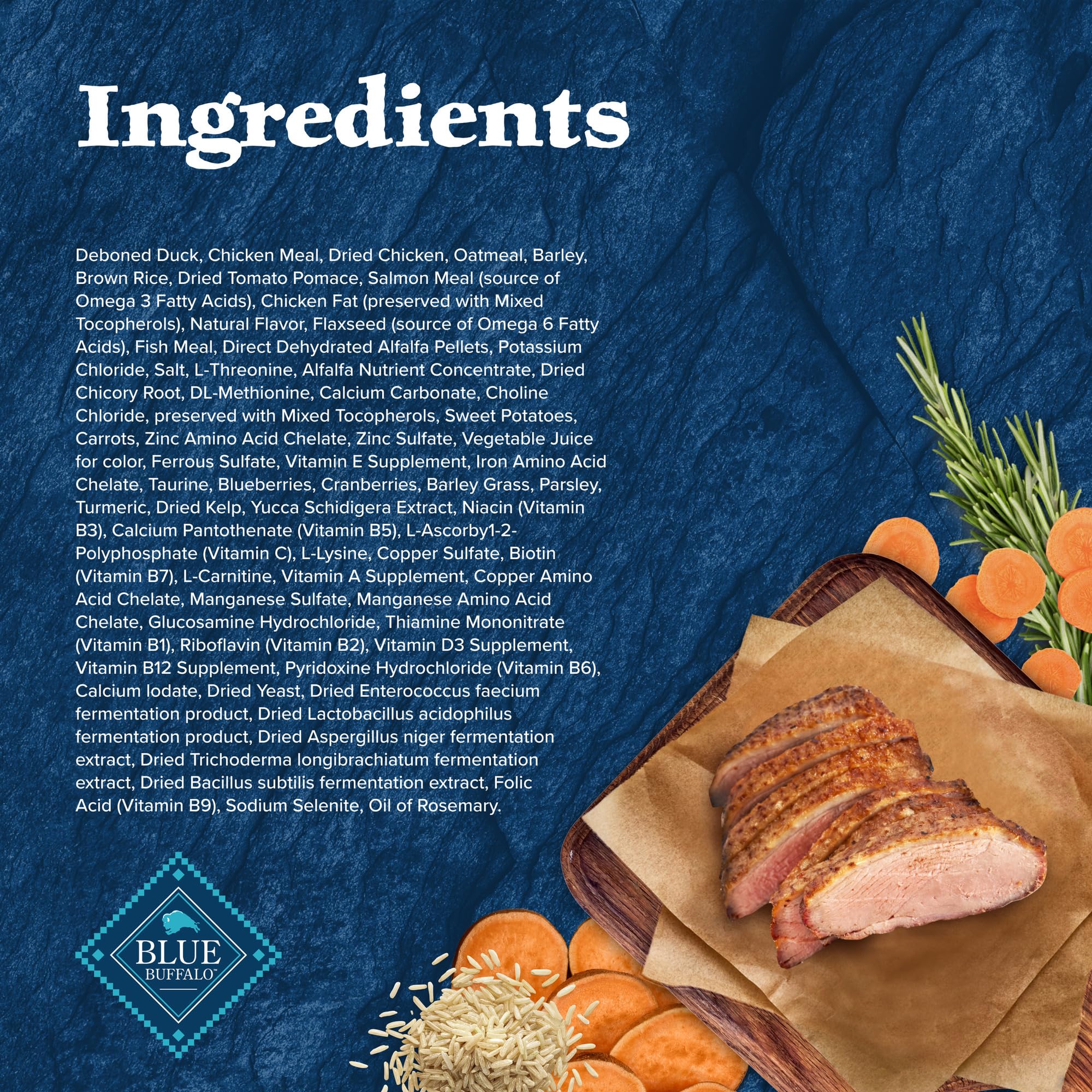 Blue Buffalo Wilderness Natural High-Protein Dry Food for Adult Dogs, with Wholesome Grains, Duck, 24-lb bag.