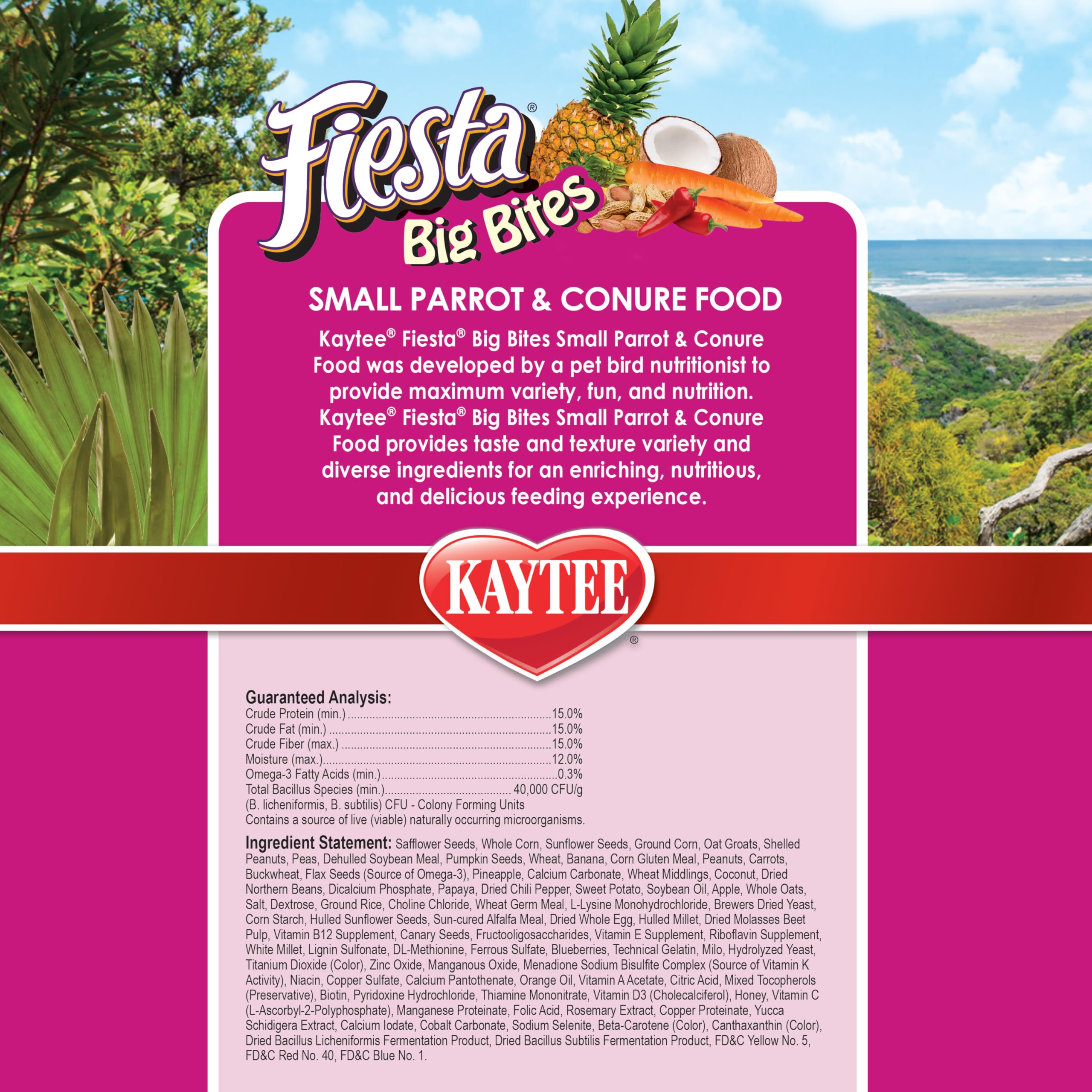 Kaytee Fiesta Big Bites Food For Small Pet Parrots And Conures, 4 Pound