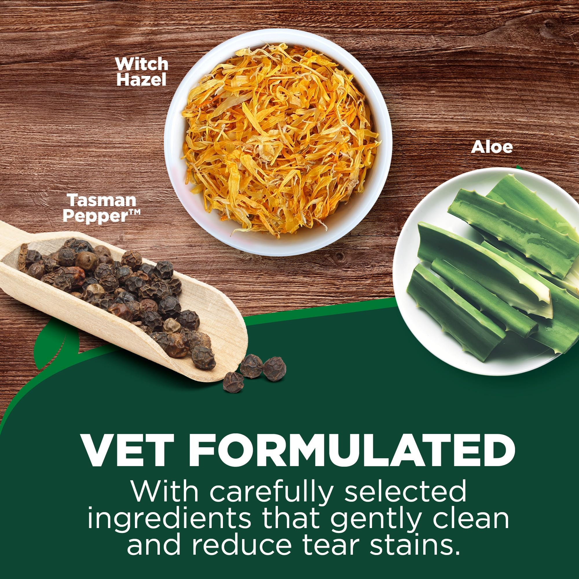 Vets Best Eye Cleansing Wipes for Dogs - Tear Stain Remover for Dogs - Easy to Use and Paraben Free - Aloe Vera & Witch Hazel -