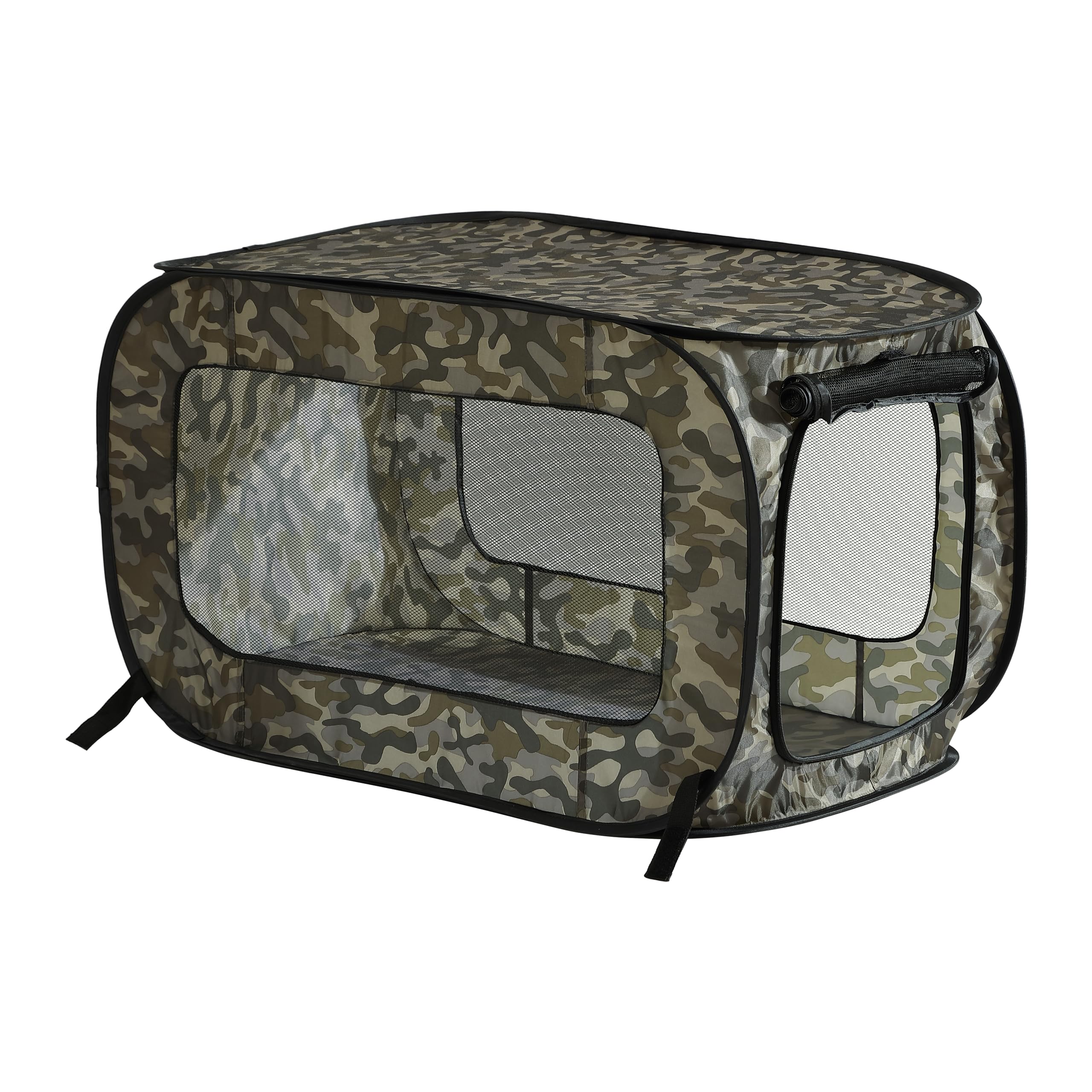 Beatrice Home Fashions Portable, Collapsible, Pop Up Kennel Travel Cat And Dog Crate, 40'' L X 27'' W X 27'' H, Camo Green